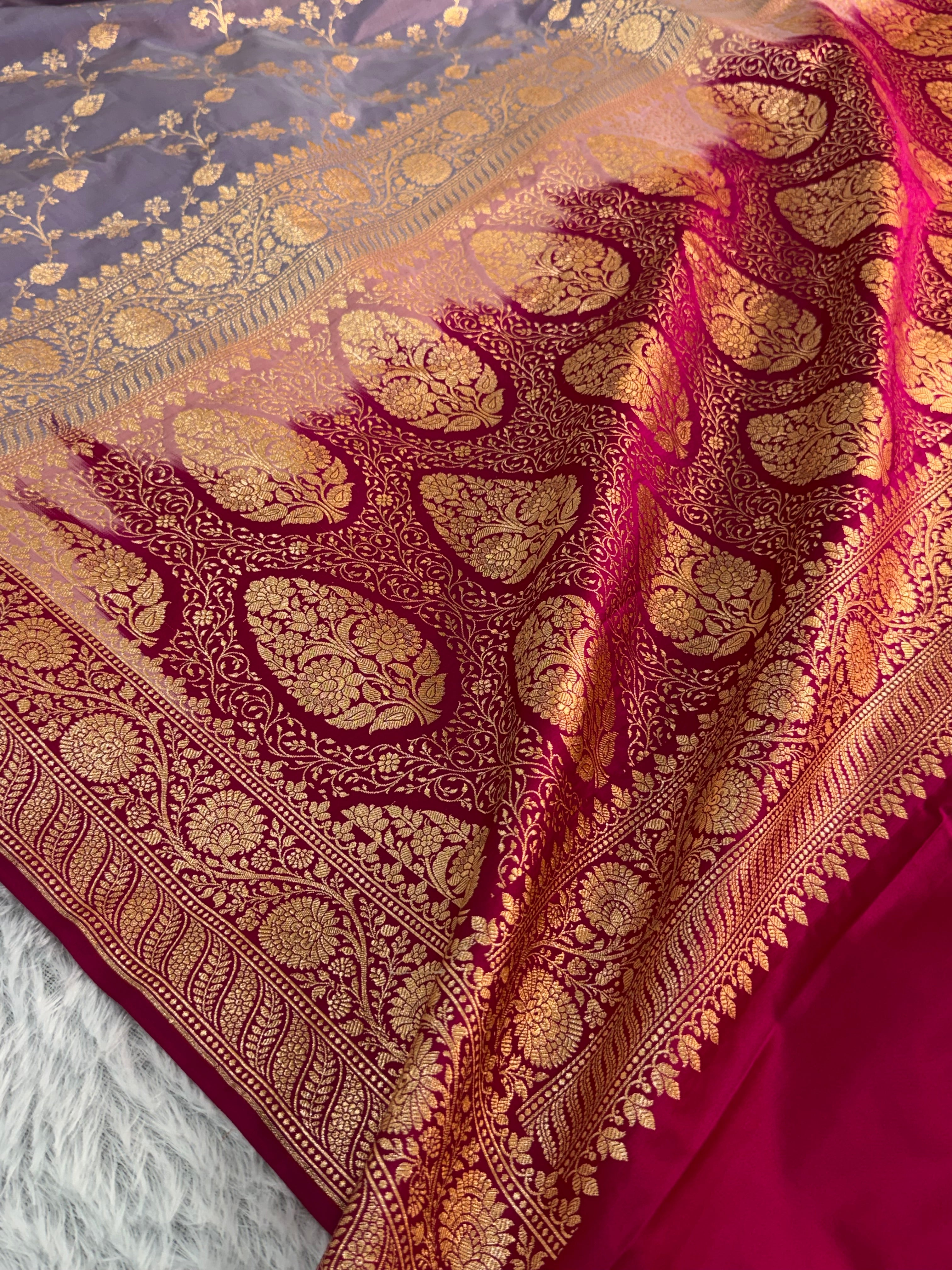 Mashru Silk Saree With Jaal Design In pastel contrast Colour