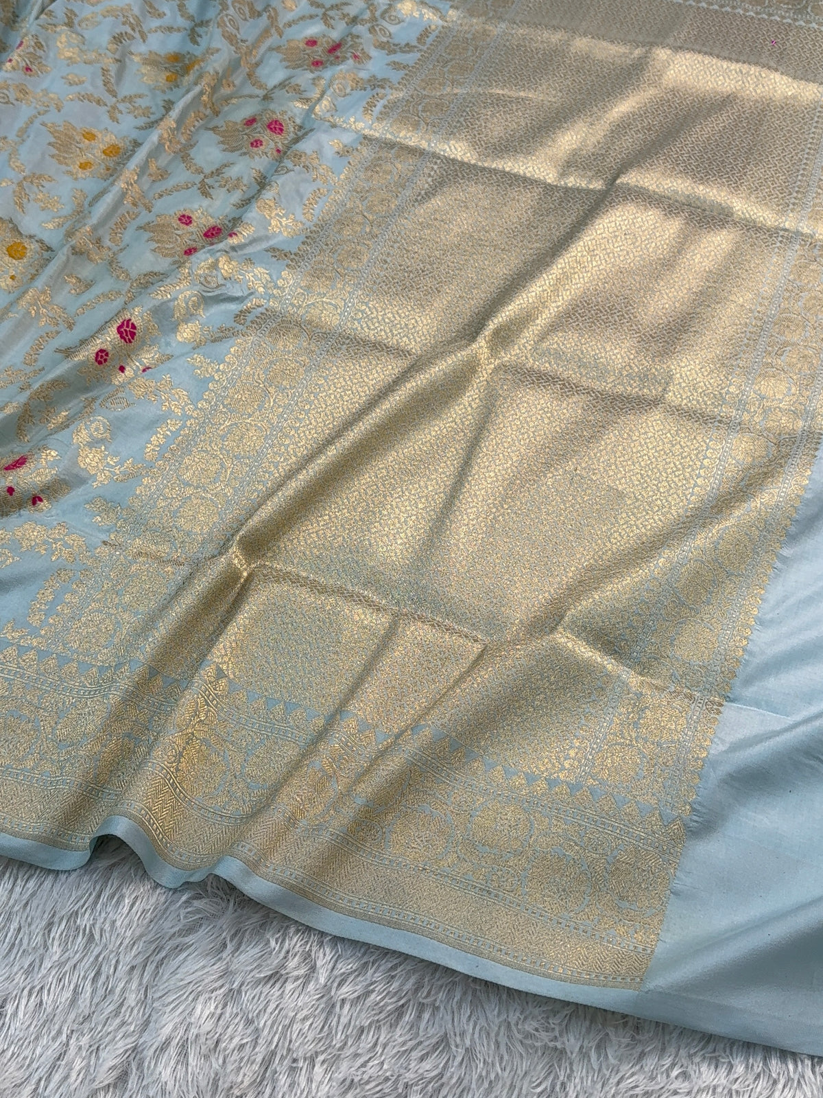Banarasi pure katan silk saree with meenakari jaal design in Powder Blue color