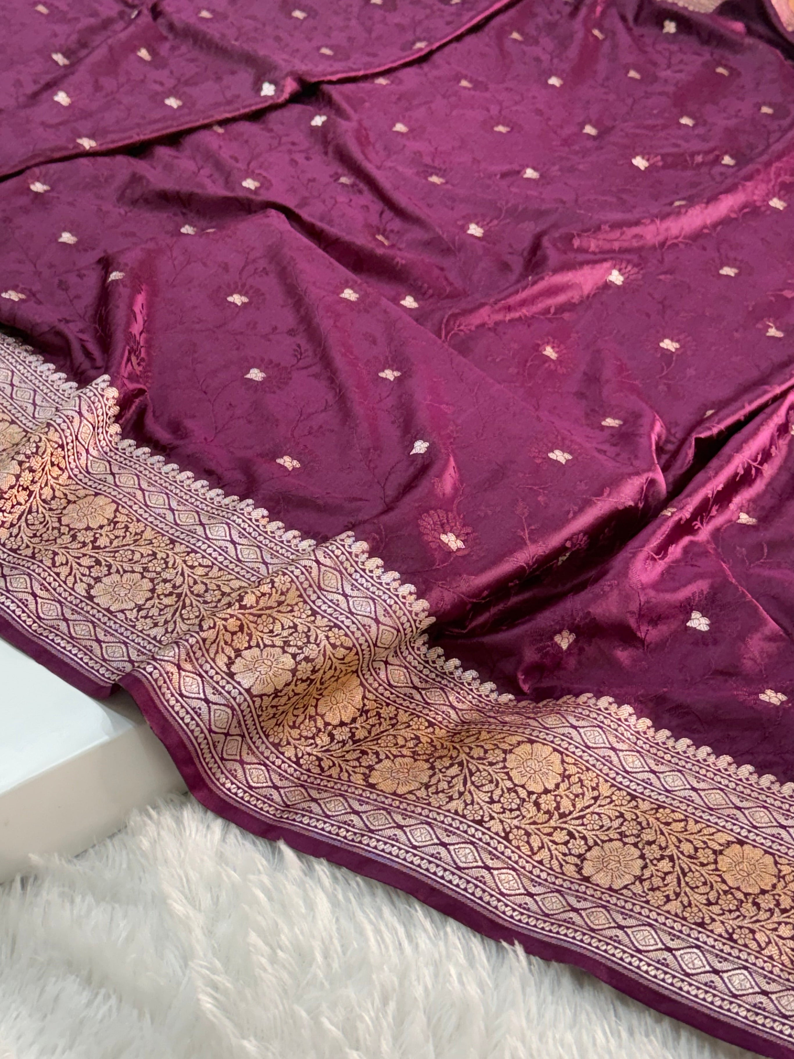 Banarasi Mashru Silk Saree with Tanchoi Jaal Weaving in Wine color