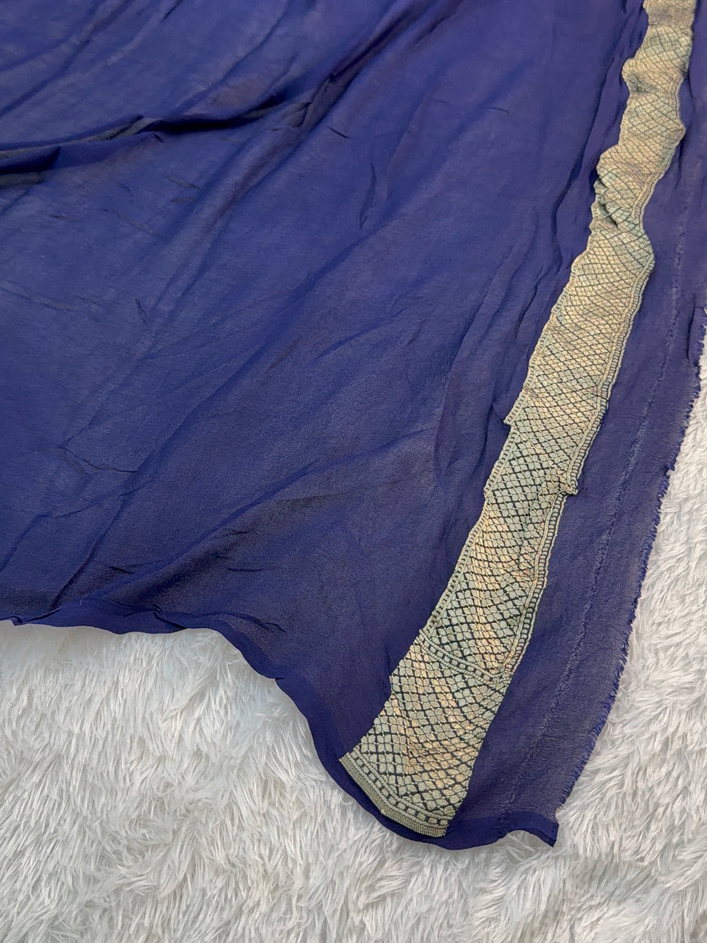 Banarasi Pure Khaddi Chiffon Saree with Light Gold Zari Work with Floral Jaal Design In Navy Blue Colour