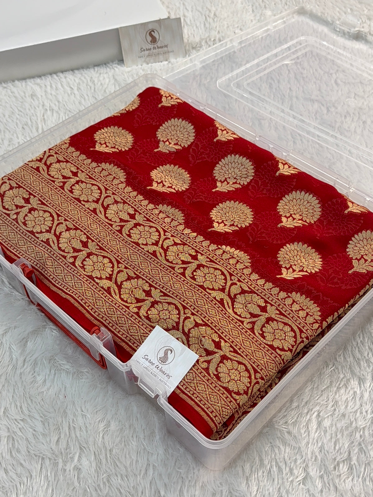Banarasi Pure Khaddi Chiffon Saree in Floral Buta Design in Deep Maroon Colour