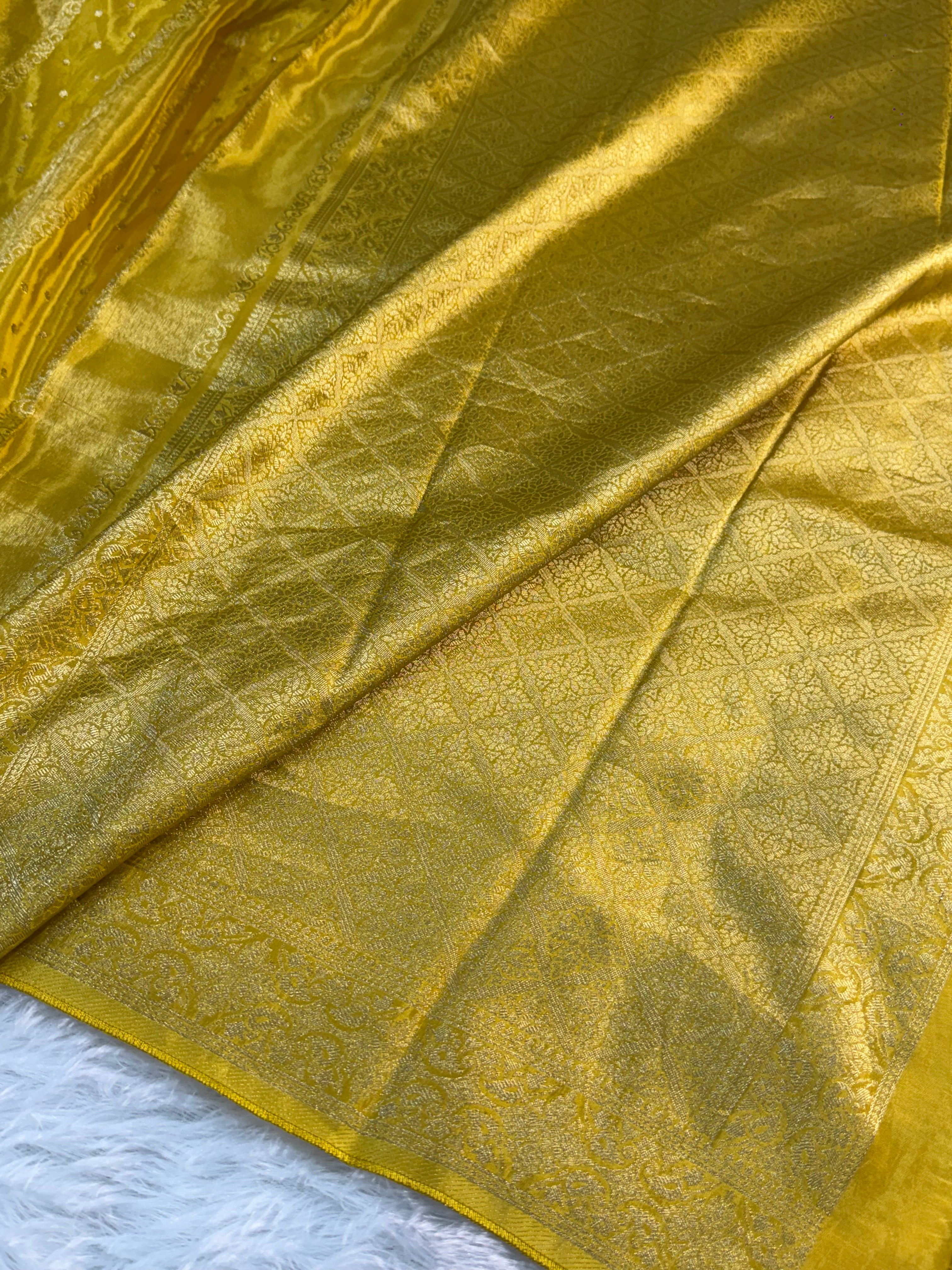 HO Silk saree in Deep Yellow Colour with Vertical Stripes design