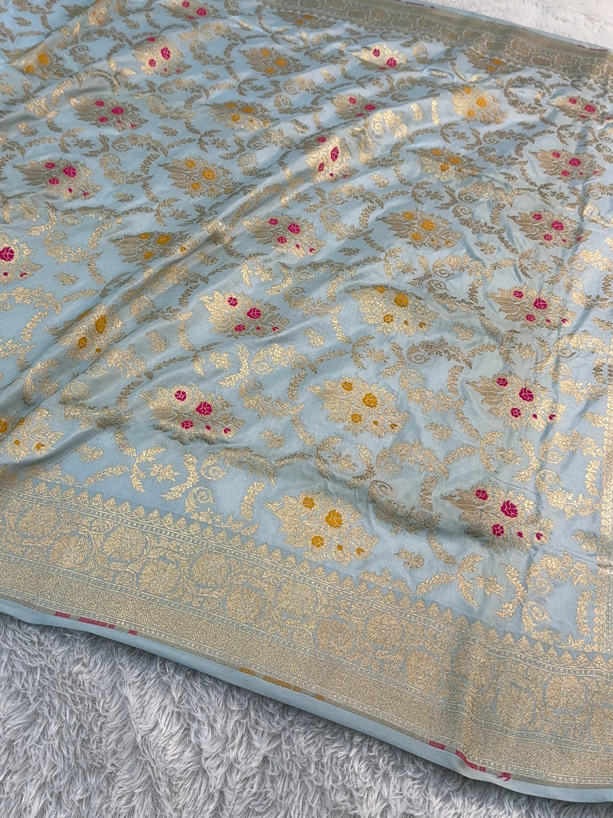 Banarasi pure katan silk saree with meenakari jaal design in Powder Blue color