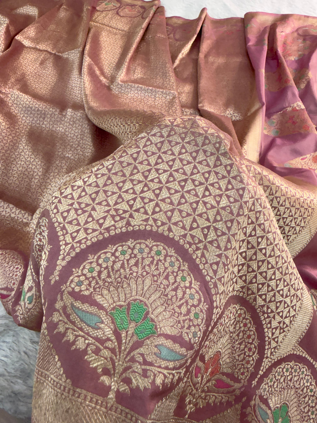 Banarasi Kadhua Pure Katan Silk Saree with brocade weaving all over the body with meena border