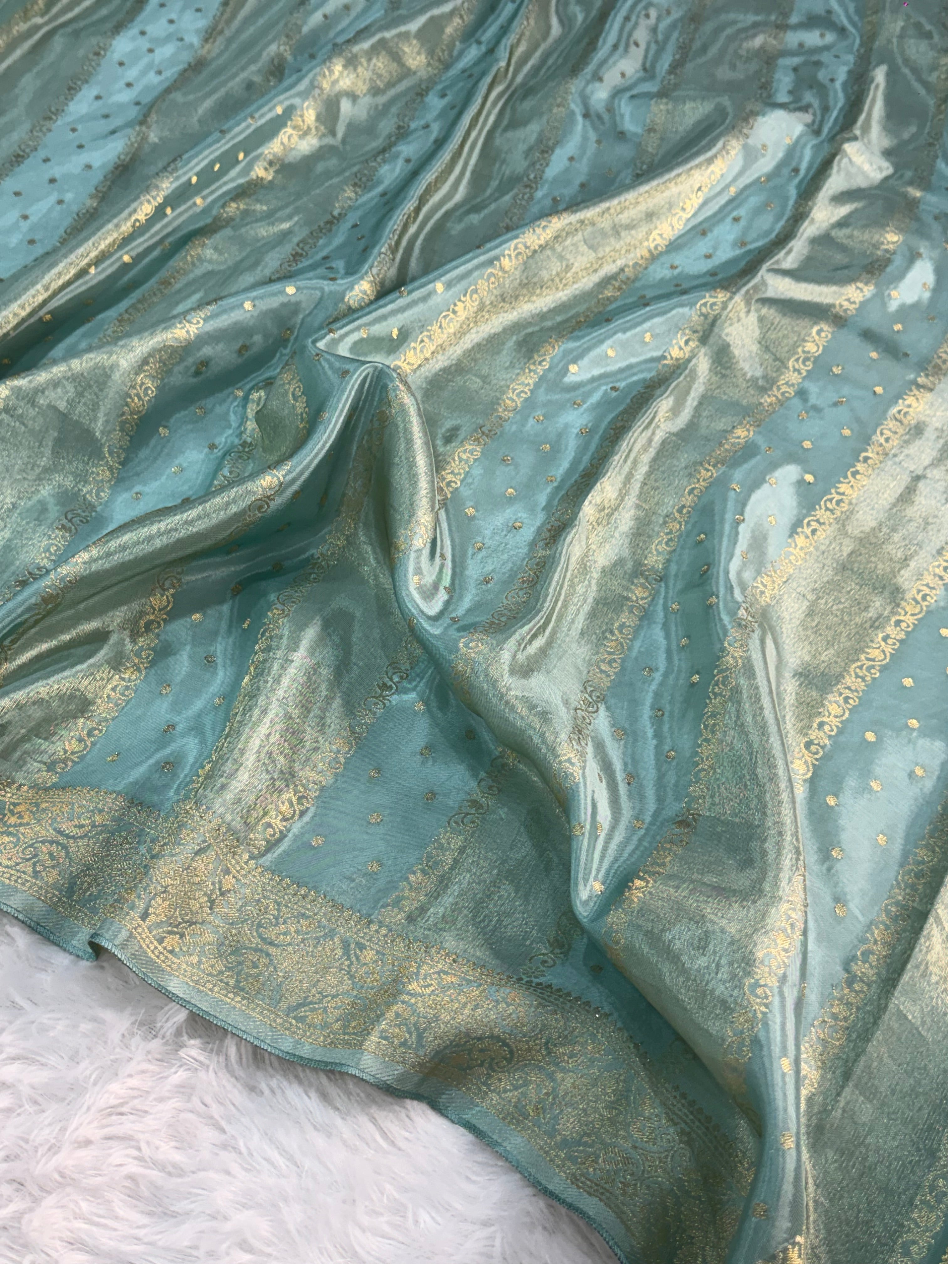 HO Silk saree in Light Pastel Blue Colour with Vertical Stripes design