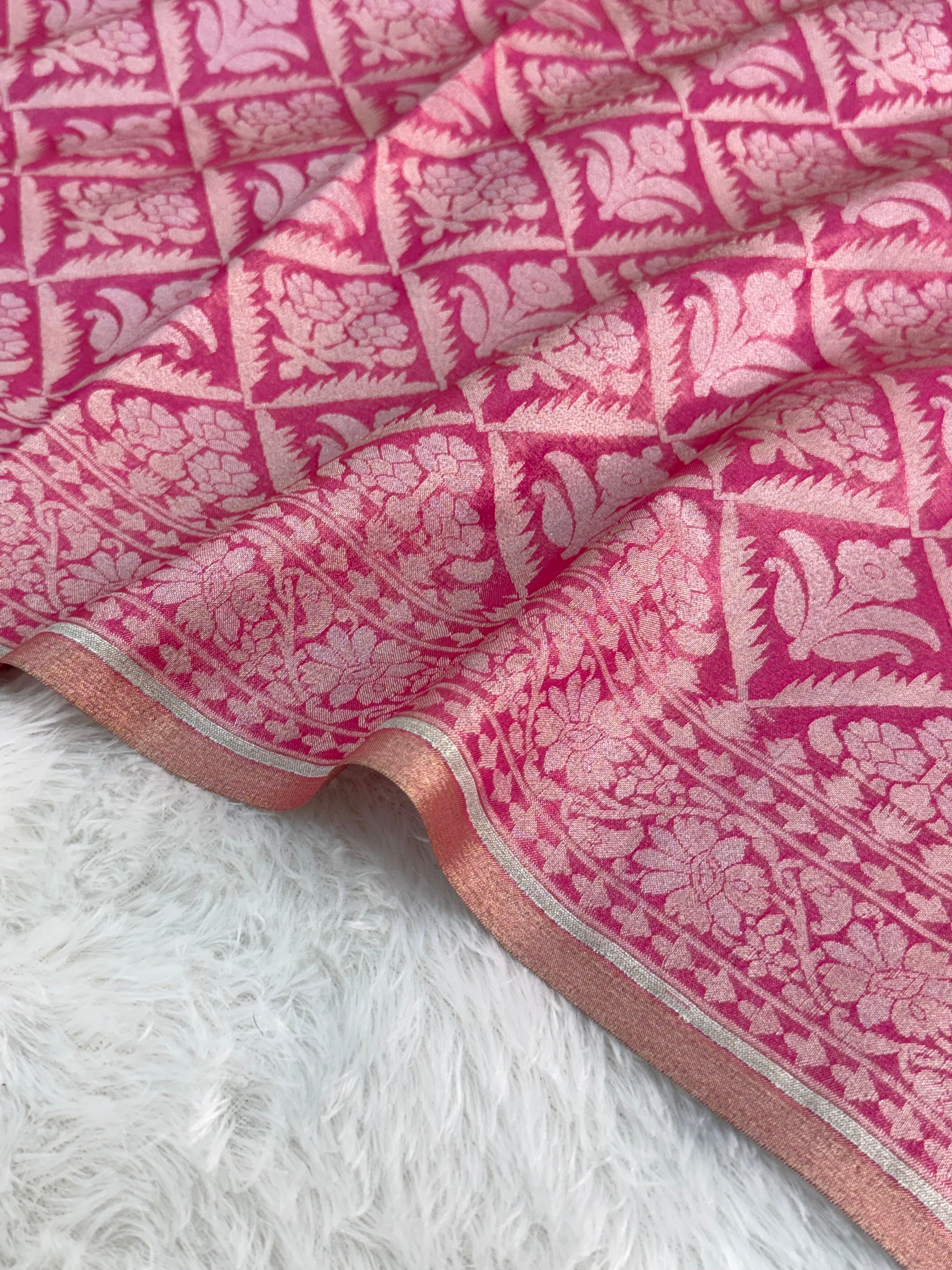 Banarasi tissue silk saree in Rani color