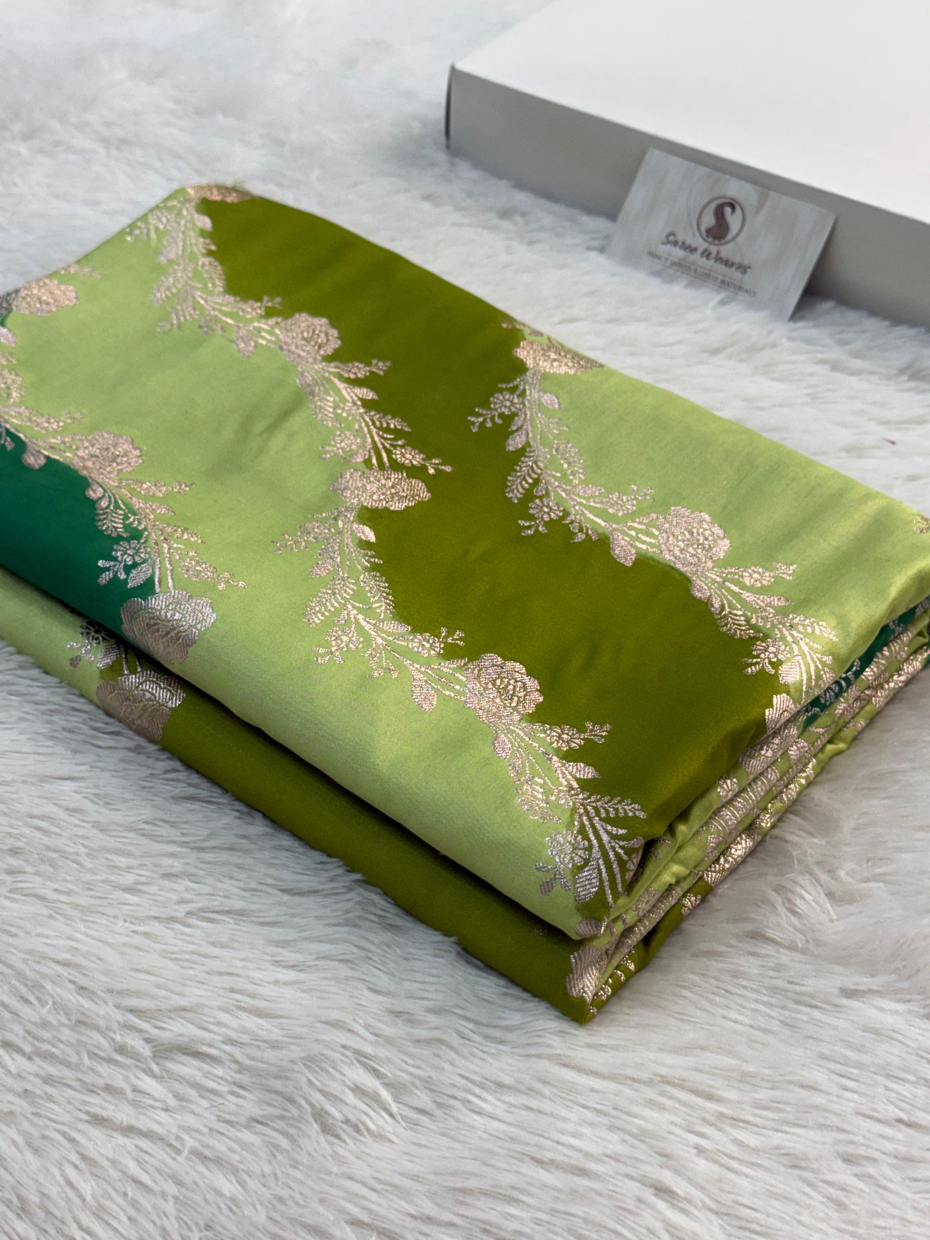 Banarasi mashru silk rangkat saree in aada pattern design in Light And Dark Green colour