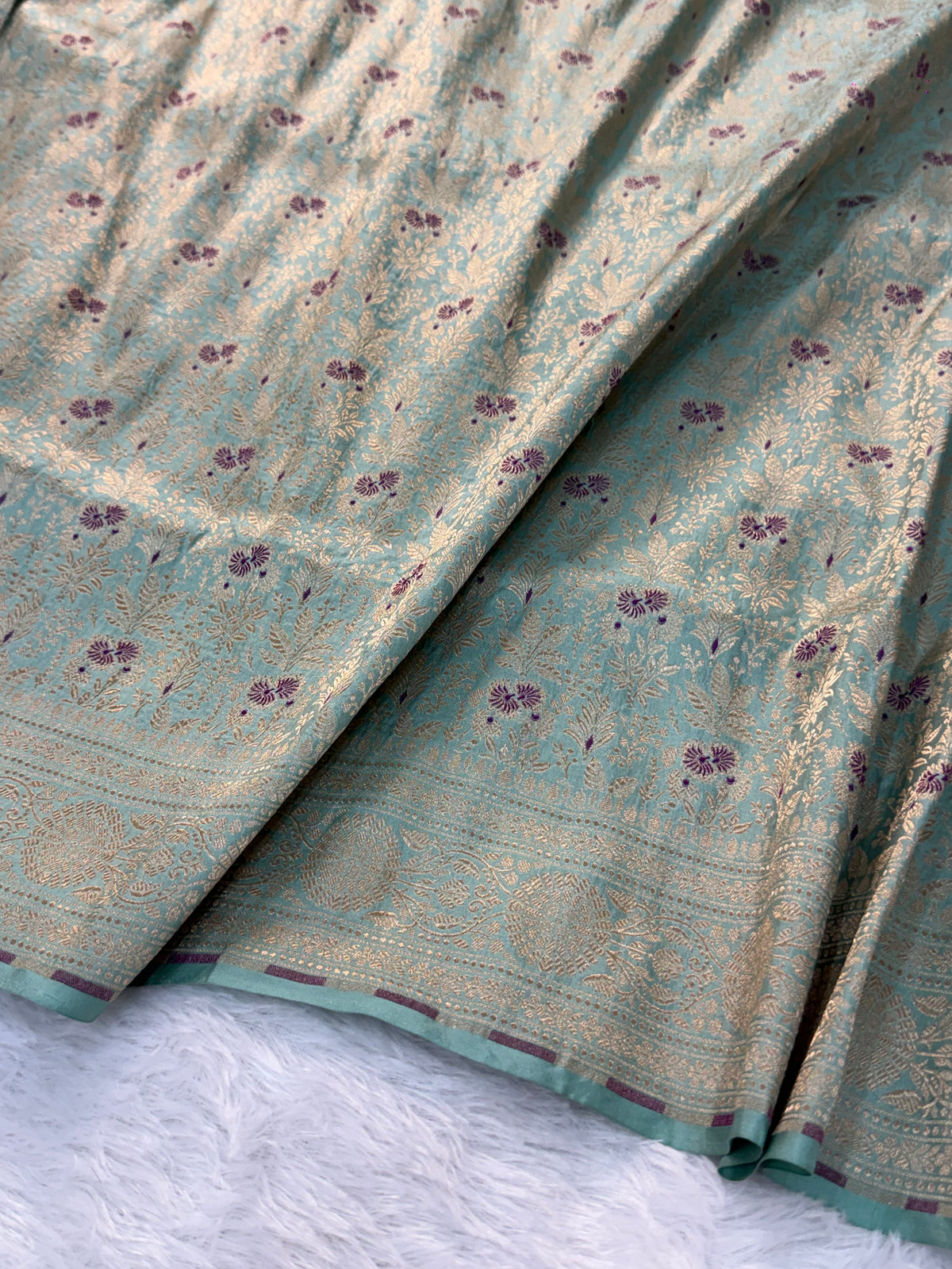 Banarasi pure katan silk saree with brocade meenakari jaal design in Light Sea Green colour