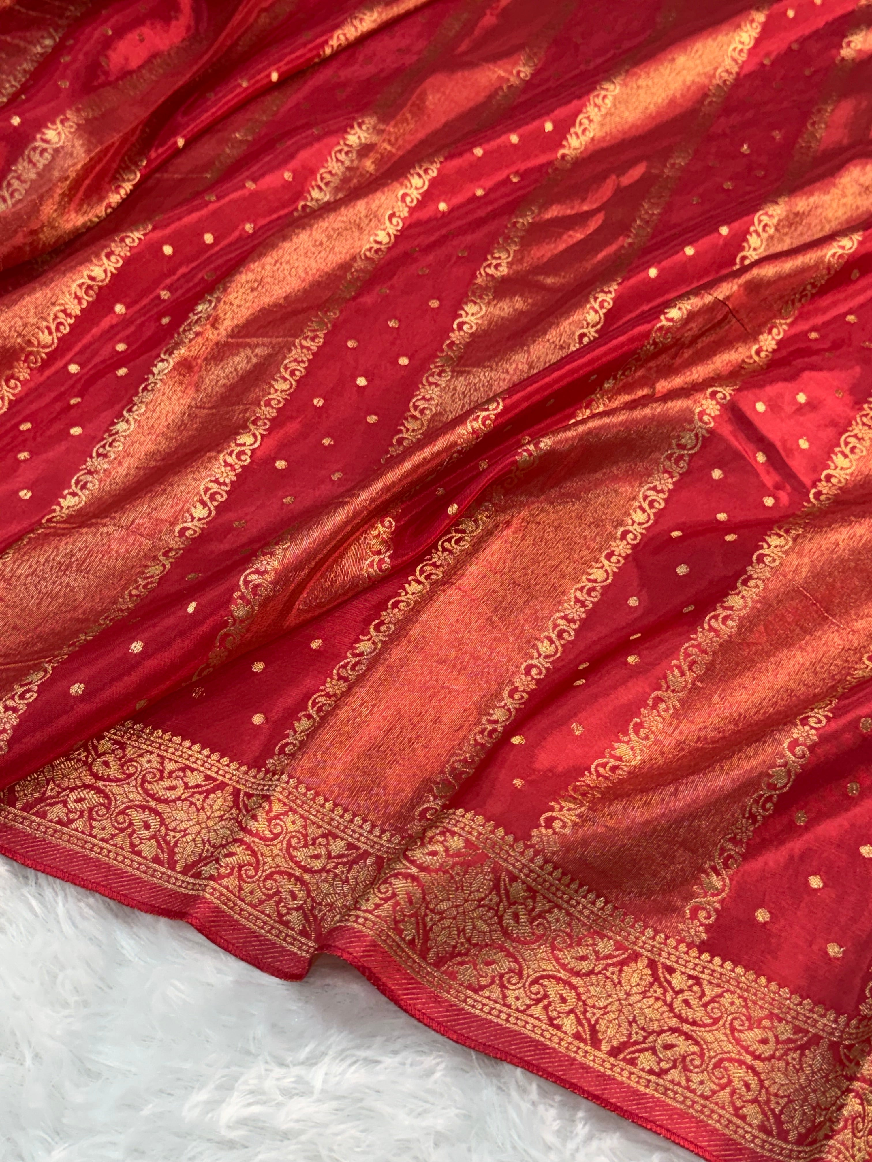 HO Silk saree in Bloody Red Colour with Vertical Stripes design