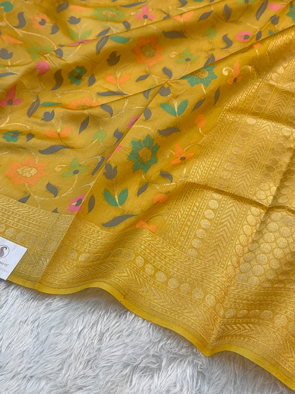 Pure Katan Silk Saree with Gold Zari And Meenakari Jaal Design in Yellow Colour