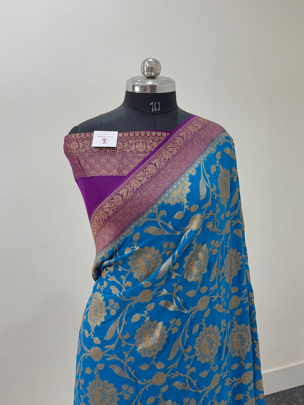 Banarasi Pure Khaddi Chiffon Saree  with Antique Zari Work In Floral Jaal Design in Peacock Blue Colour