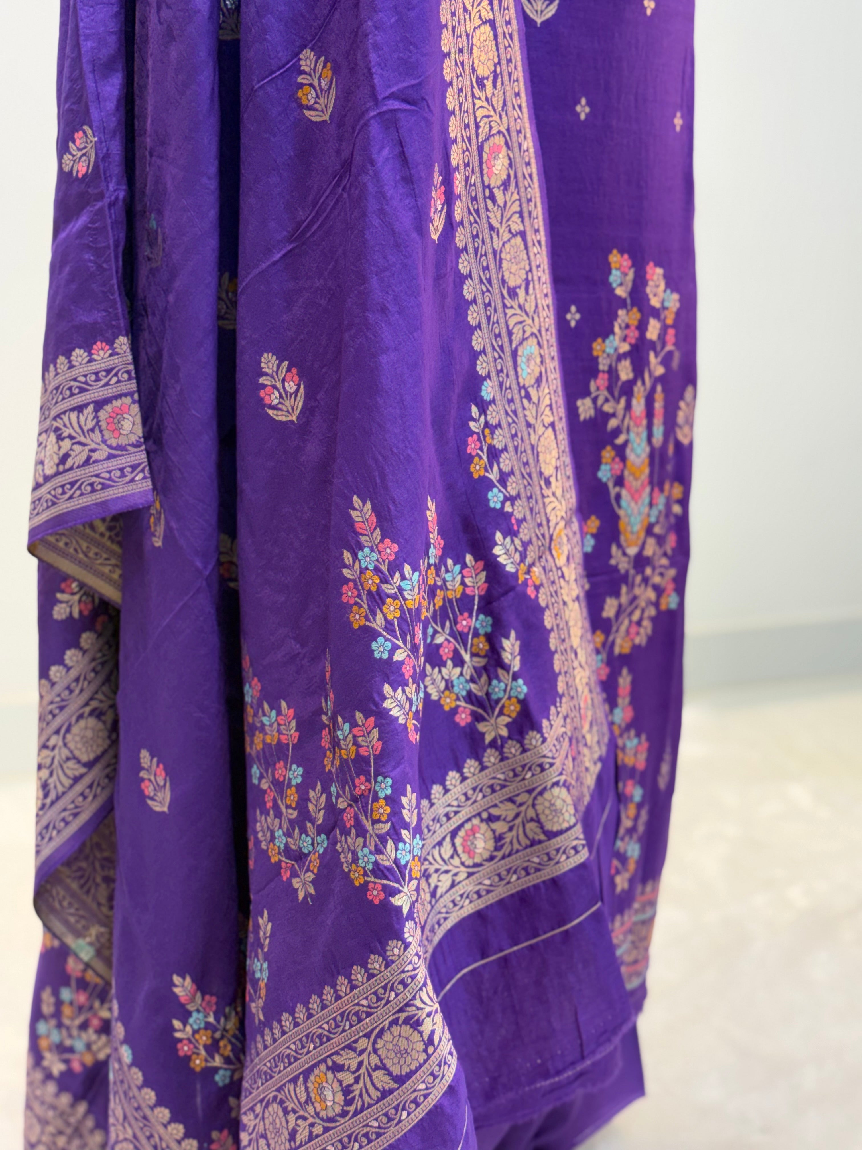Pure Viscose Meenakari 3 piece Suit with Zari Work with Heavy Dupatta in Deep Violet color