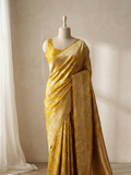Banarasi pure katan silk saree with meenakari jaal design pattern in shade of Gold Color