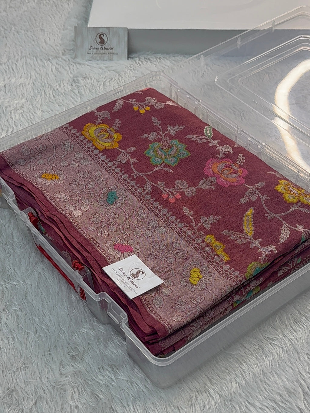 Pure Desi Tussar Silk Saree with Meenakari Floral Jaal Pattern in Wine Colour