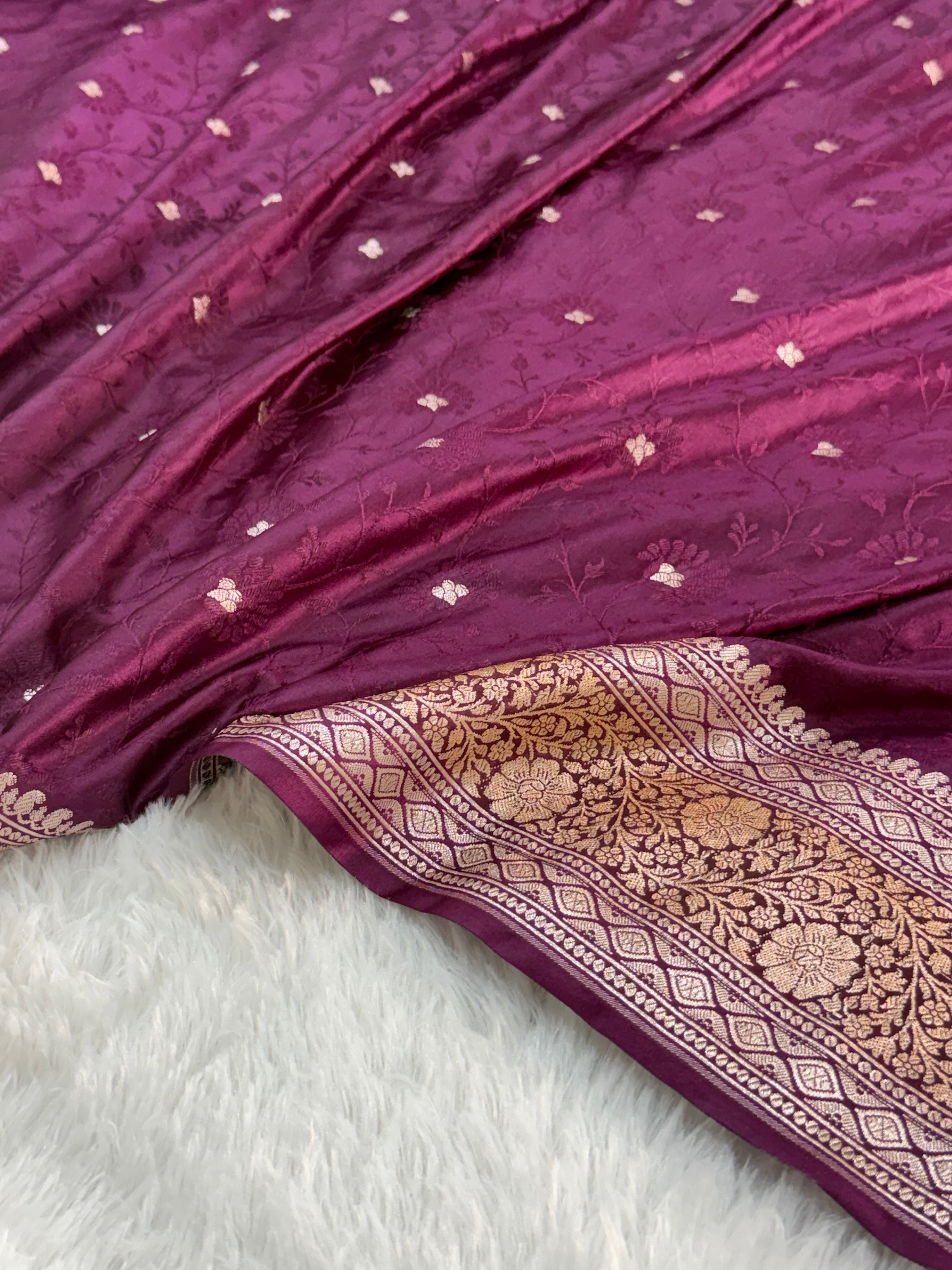 Banarasi Mashru Silk Saree with Tanchoi Jaal Weaving in Wine color