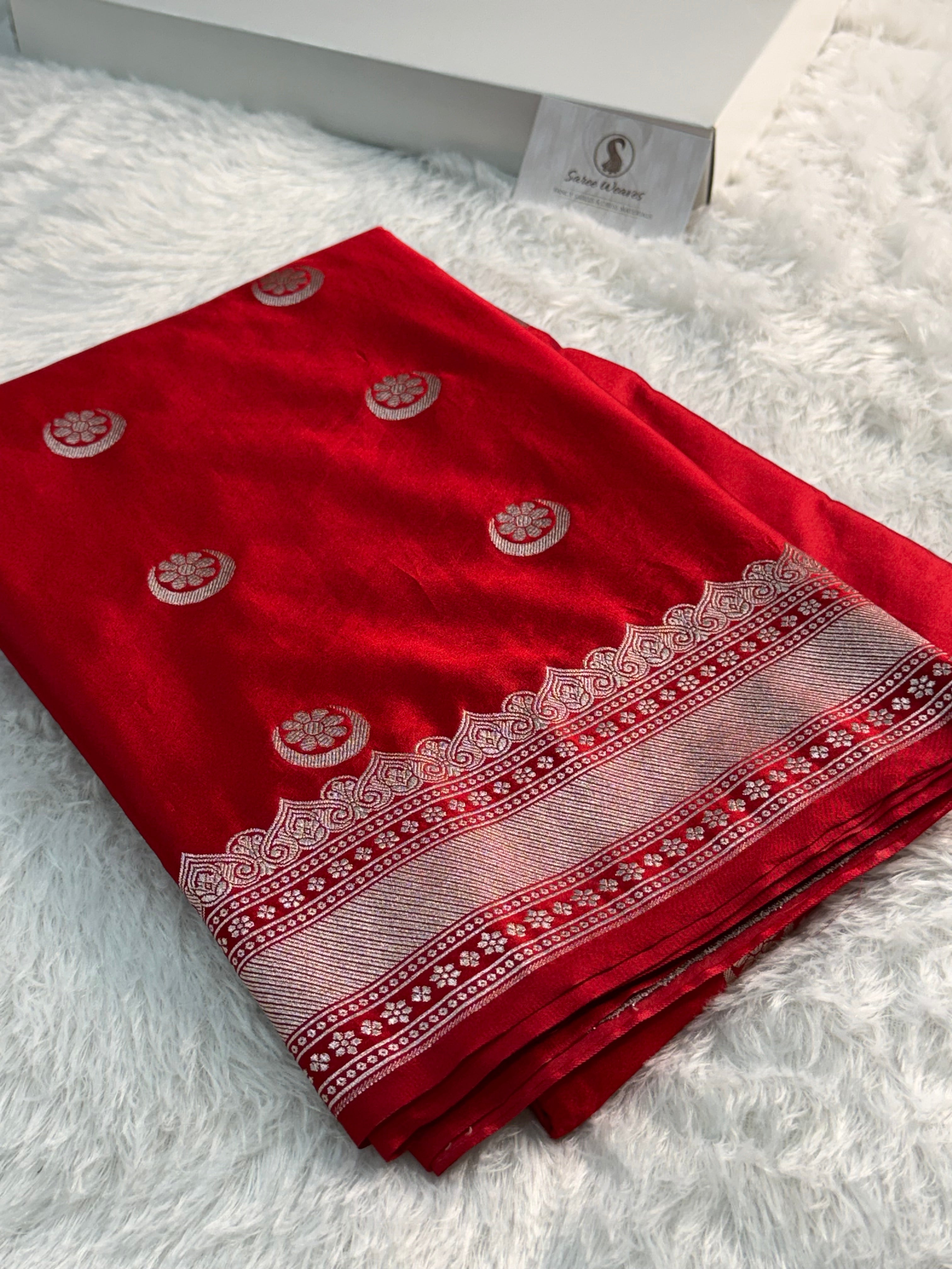 Banarasi Mashru Silk Saree in Border Buti Design in Bloody Red colour