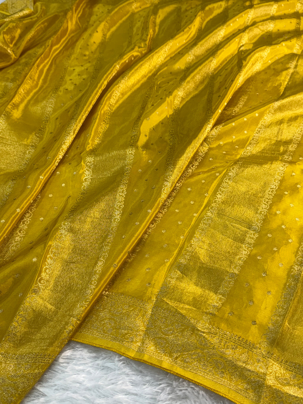 HO Silk saree in Deep Yellow Colour with Vertical Stripes design