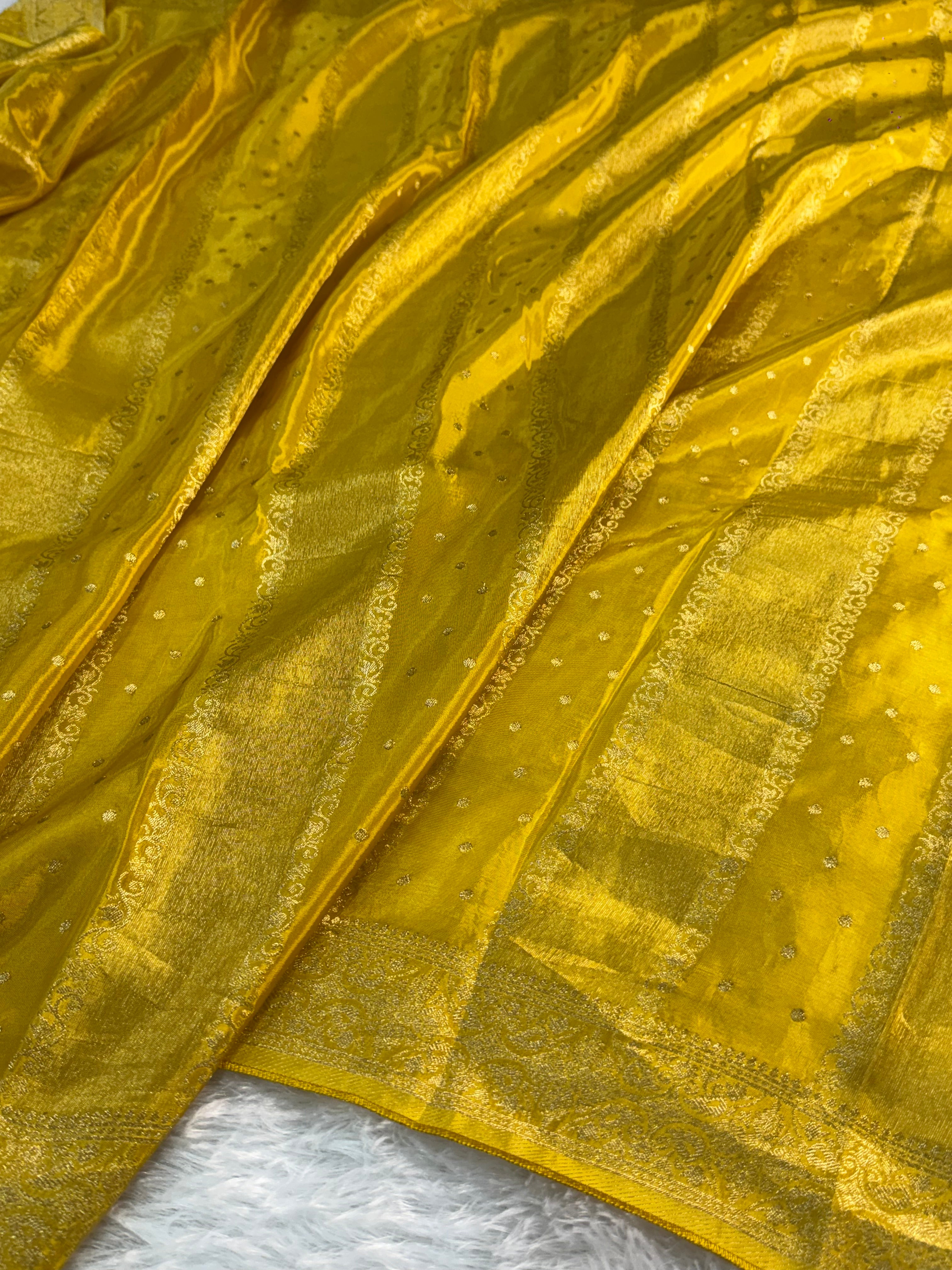 HO Silk saree in Deep Yellow Colour with Vertical Stripes design