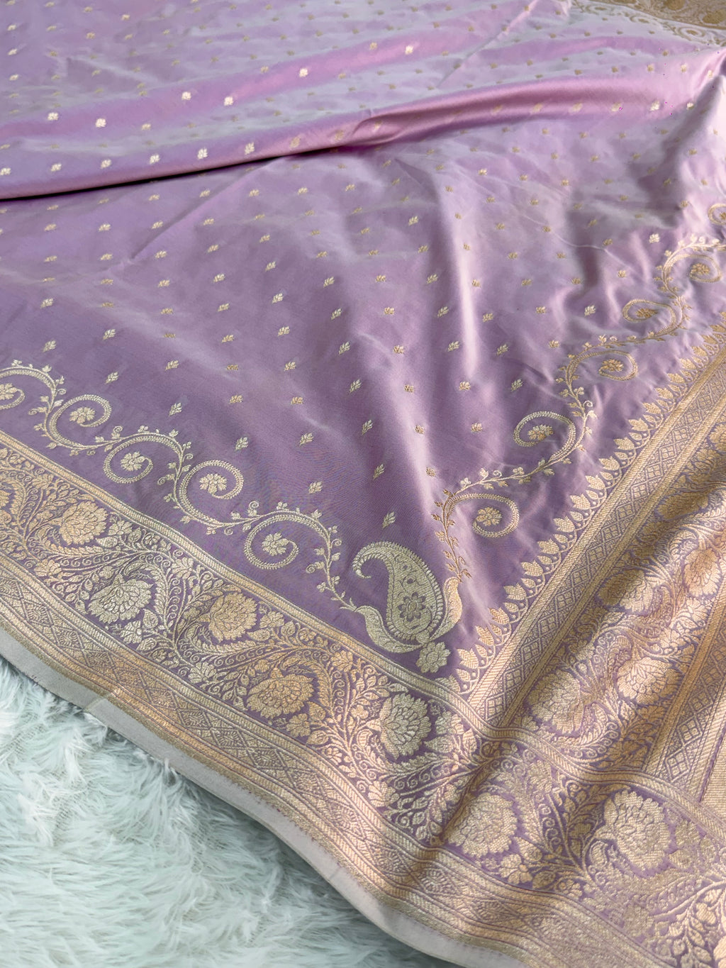 Banarasi Mashru Silk Saree Intricate Buti Design in Rusty Lavender color