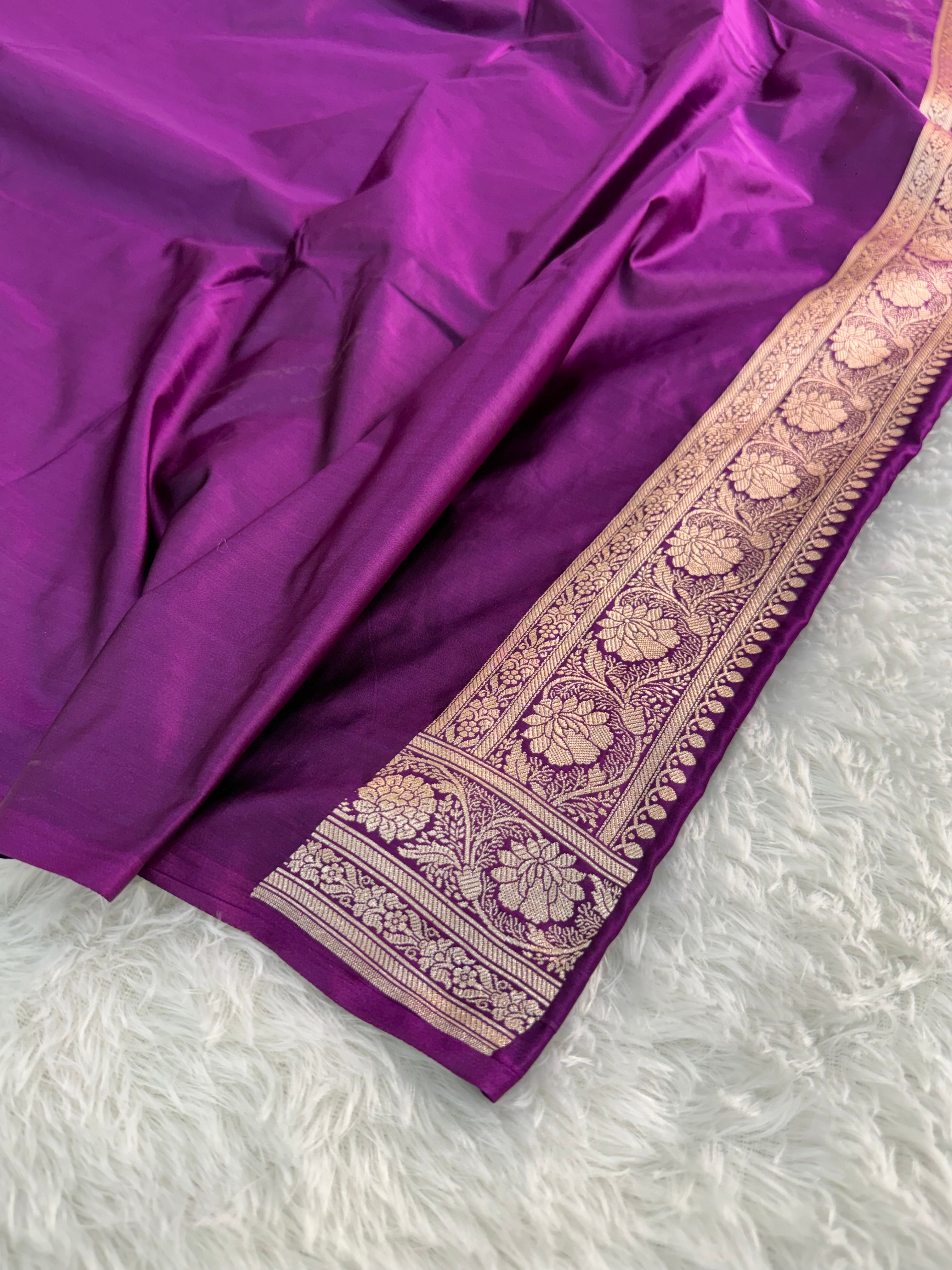 Banarasi Mashru Silk Saree Intricate Buti Design in majenta color