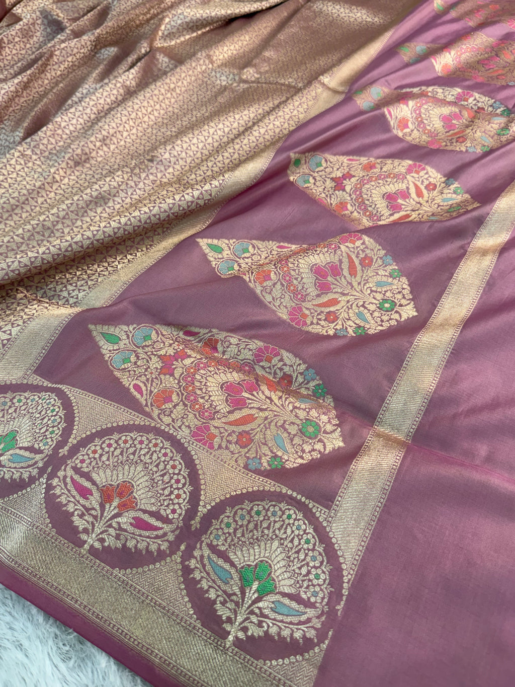 Banarasi Kadhua Pure Katan Silk Saree with brocade weaving all over the body with meena border