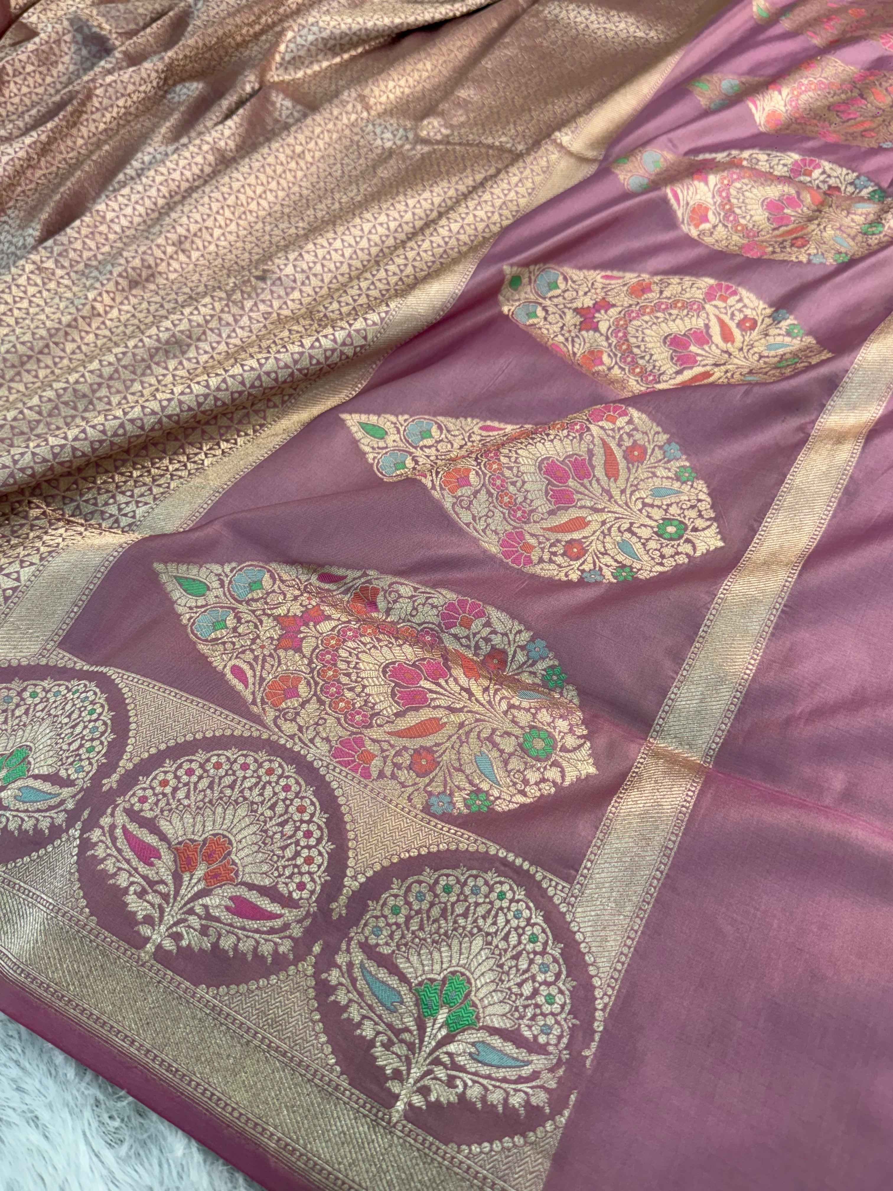 Banarasi Kadhua Pure Katan Silk Saree with brocade weaving all over the body with meena border