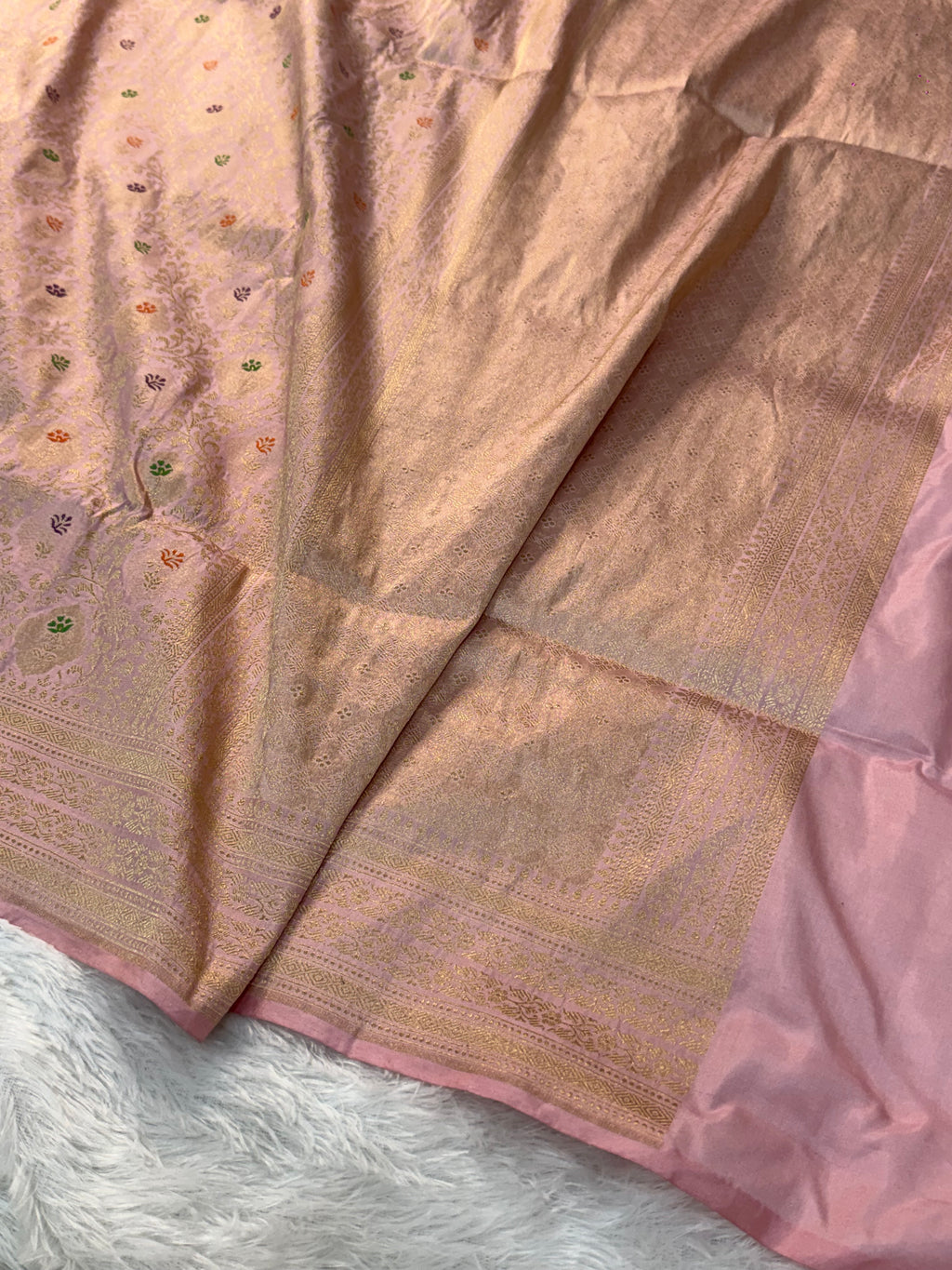 Banarasi pure katan silk saree with brocade meenakari jaal design in Light Pink colour