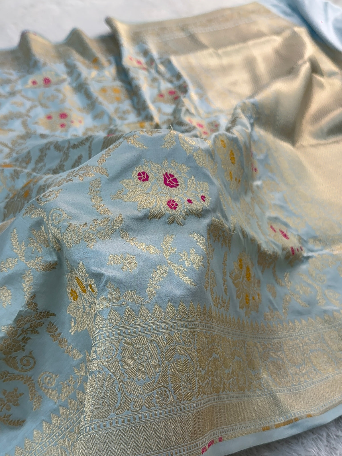 Banarasi pure katan silk saree with meenakari jaal design in Powder Blue color