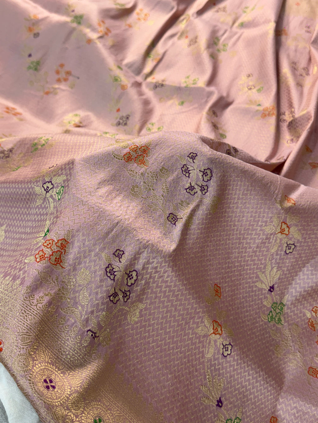 Banarasi pure katan silk saree with brocade meenakari jaal design in Light Dusty Pink colour