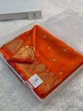 Banarasi Raw Mango Silk Saree in Border and Buti Design in Silver and Gold Zari work in a orange Color