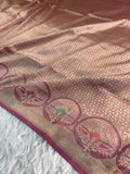 Banarasi Kadhua Pure Katan Silk Saree with brocade weaving all over the body with meena border
