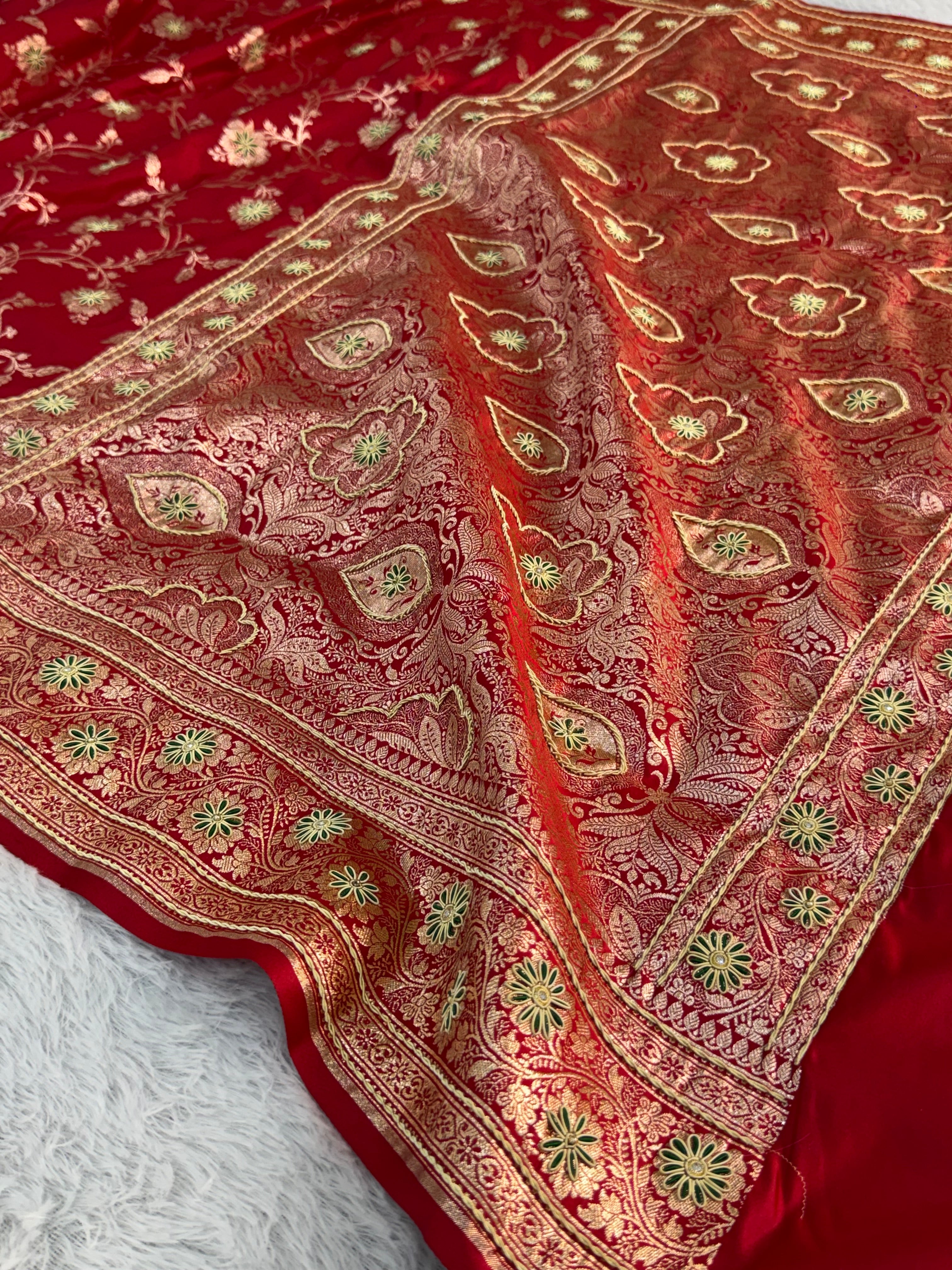 Mashru Bridal saree in Red color shade