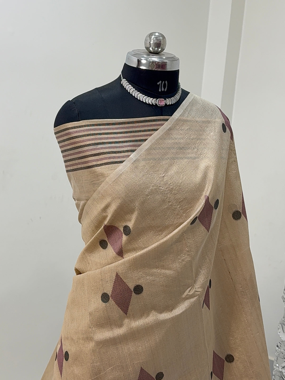 Pure Desi Tussar Silk Saree with Reshmi Motifs Design in Beige Color