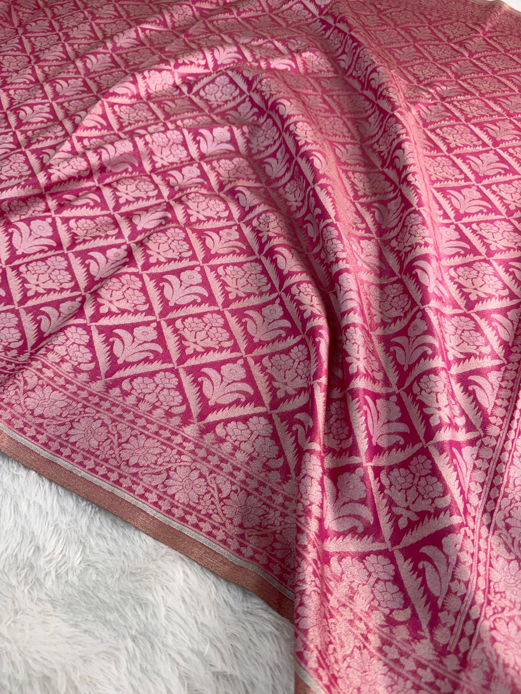 Banarasi tissue silk saree in Rani color