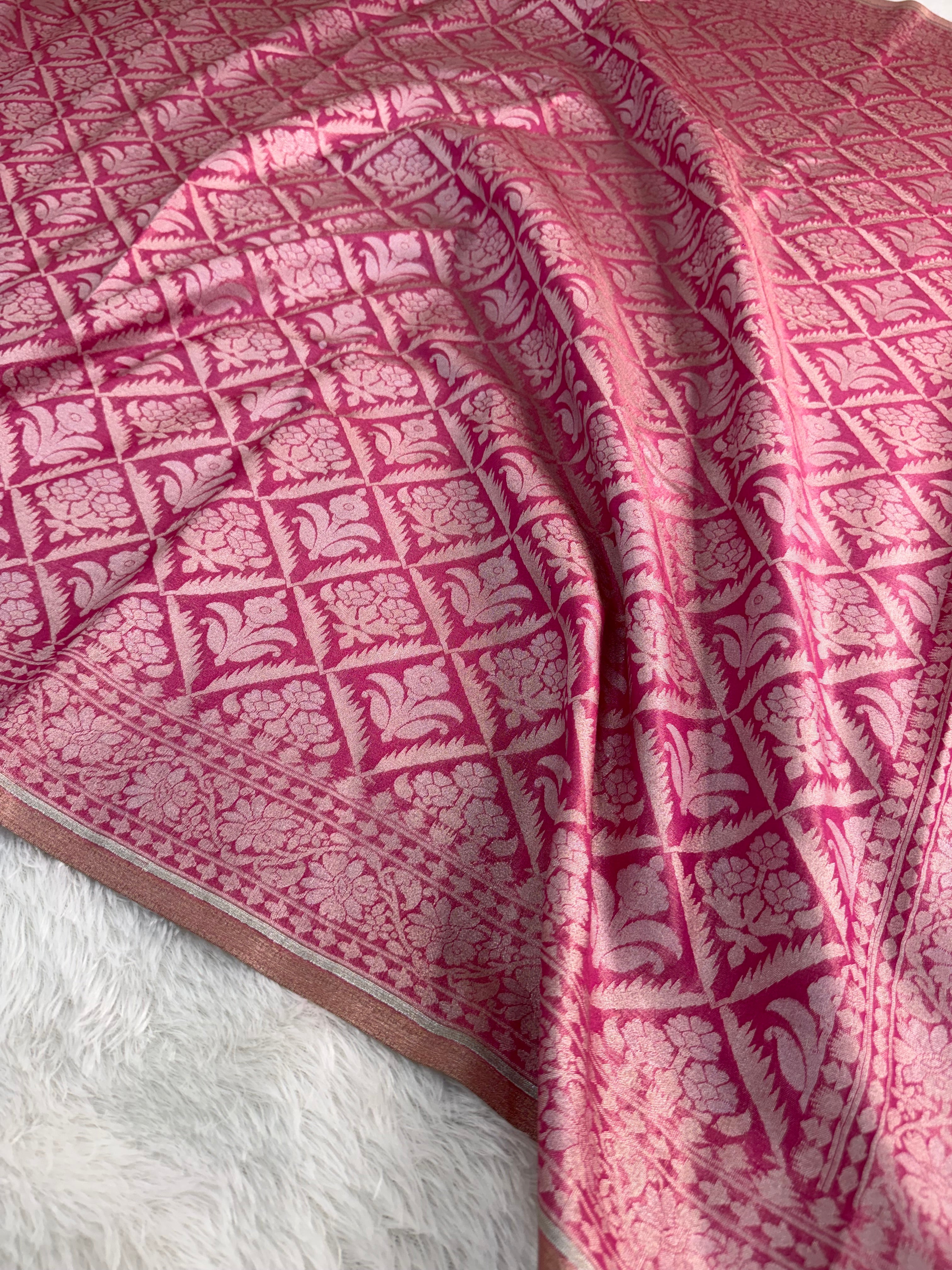 Banarasi tissue silk saree in Rani color