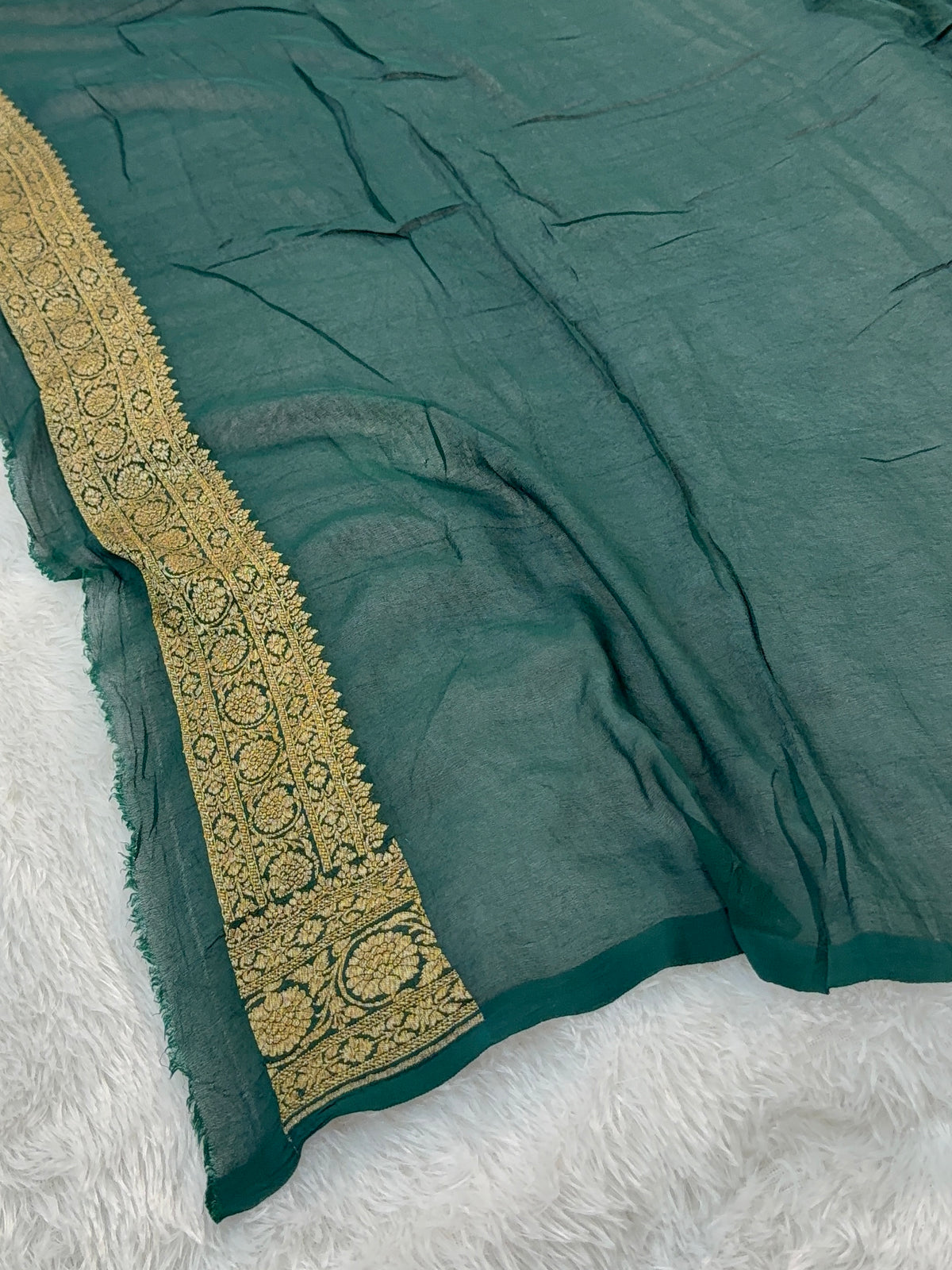 Banarasi Pure Khaddi Chiffon Saree  with Antique Zari Work In Floral Jaal Design in Shot Rani Colour