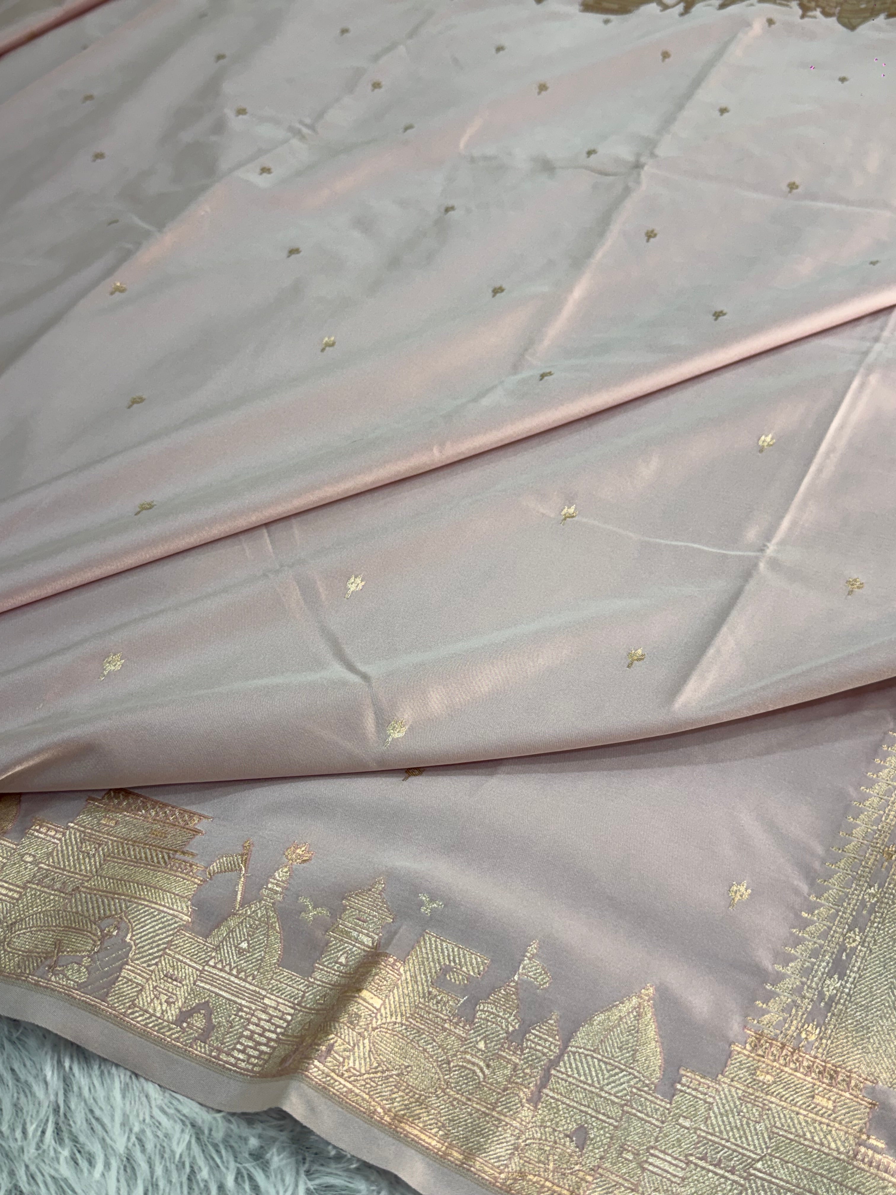 Mashru katan Silk Saree With Kashi Ghat Border Buti Design In Light Pink Colour