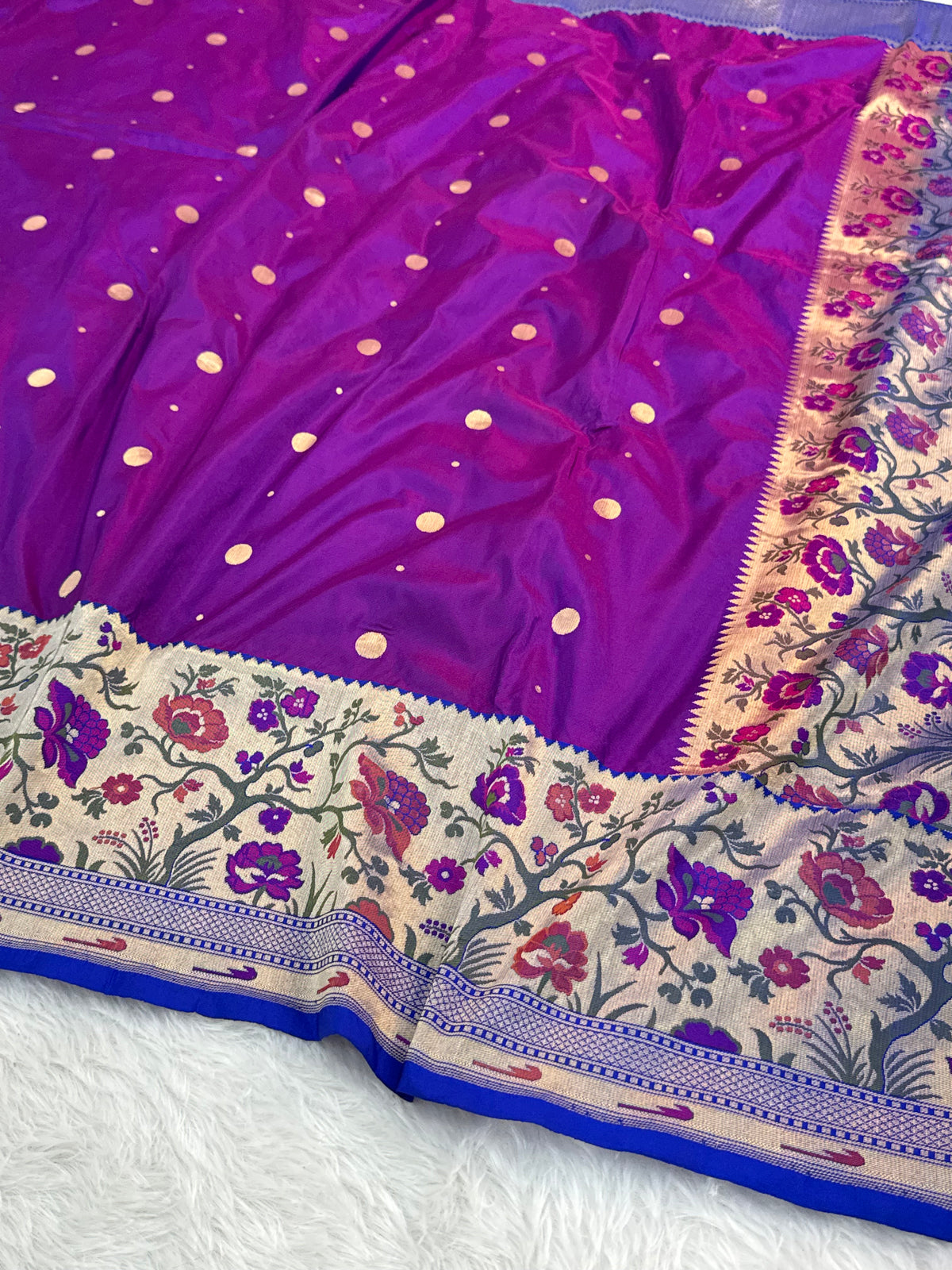 Banarasi pure katan silk saree with Paithnai meenakari jaal design in Majenta colour