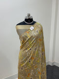 Pure Monga Silk saree with Digital Print Design and Vertical Stripes Zari Work