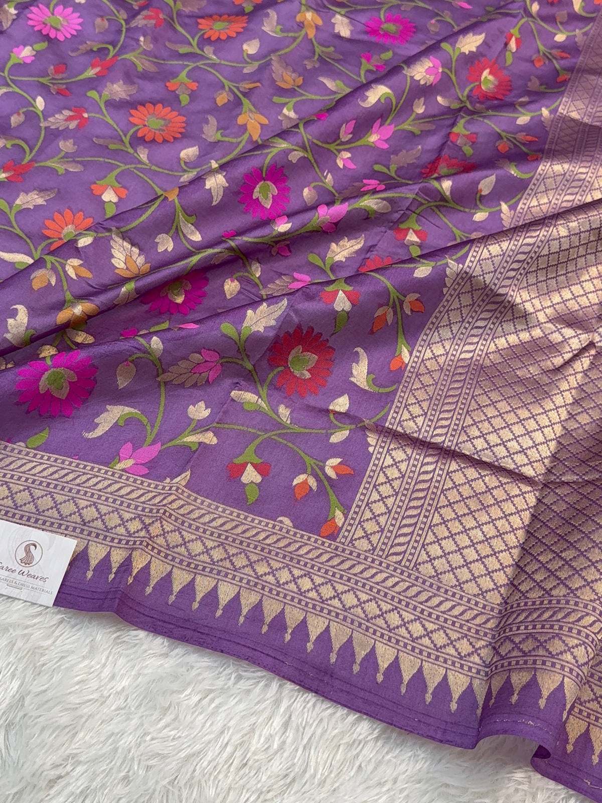 Pure Katan Silk Saree with Gold Zari And Meenakari Jaal Design in Violet Colour