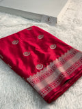 Banarasi Mashru Silk Saree in Border Buti Design in shot rani colour