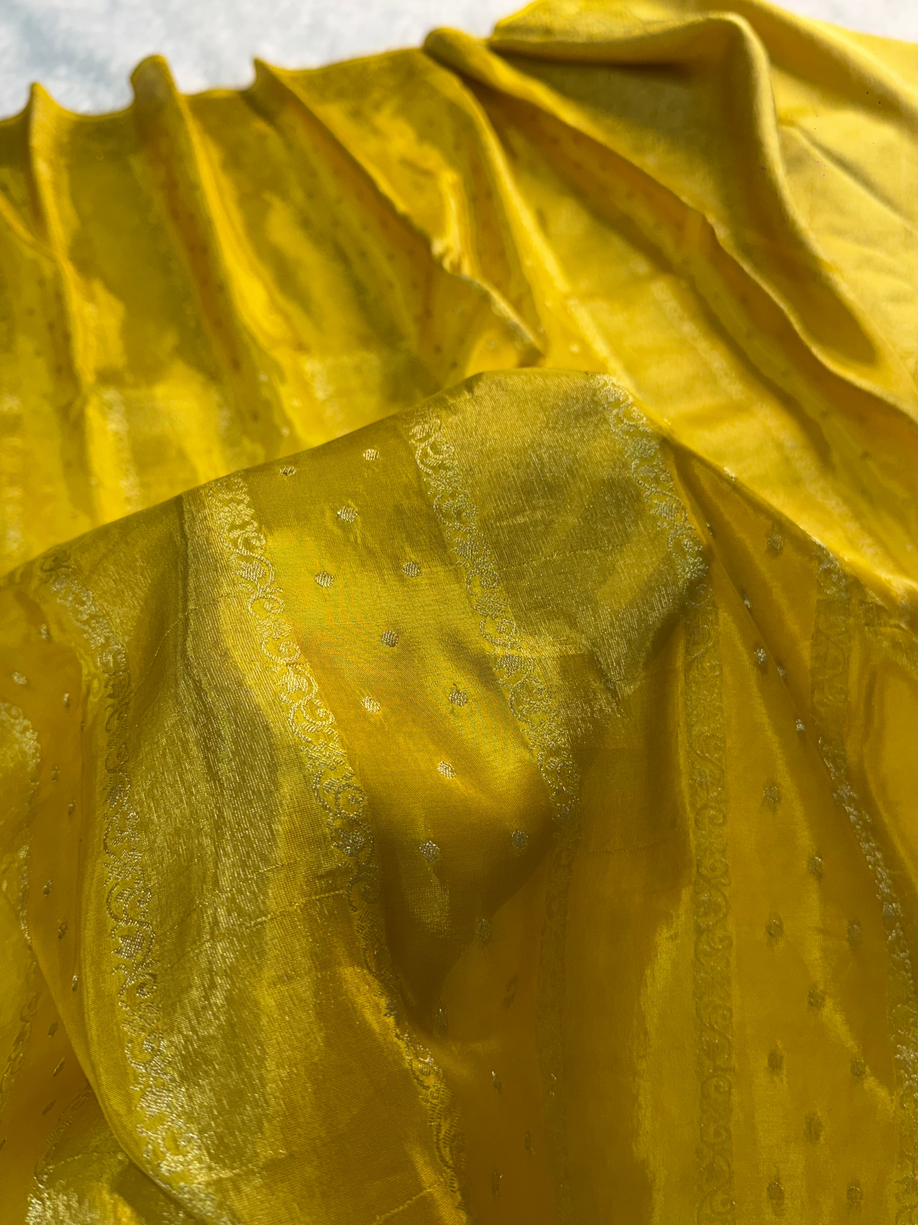 HO Silk saree in Deep Yellow Colour with Vertical Stripes design
