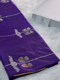 Banarasi pure katan silk saree in Magenta color with Yellow border in vertical Buta stripes, Light gold Zari coated with pure silver