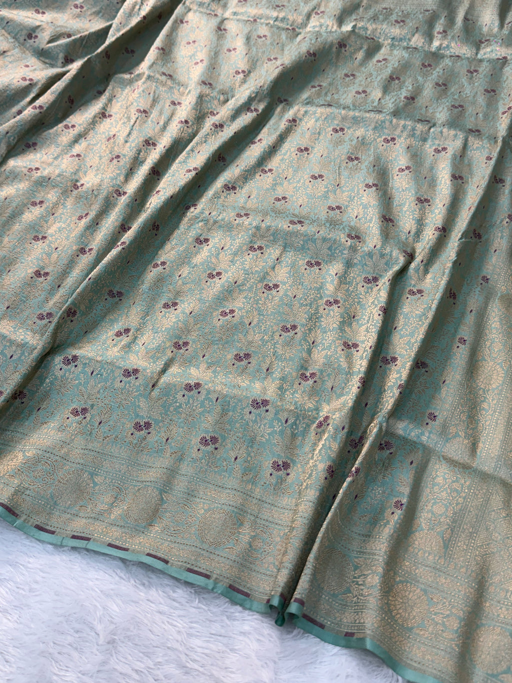 Banarasi pure katan silk saree with brocade meenakari jaal design in Light Sea Green colour