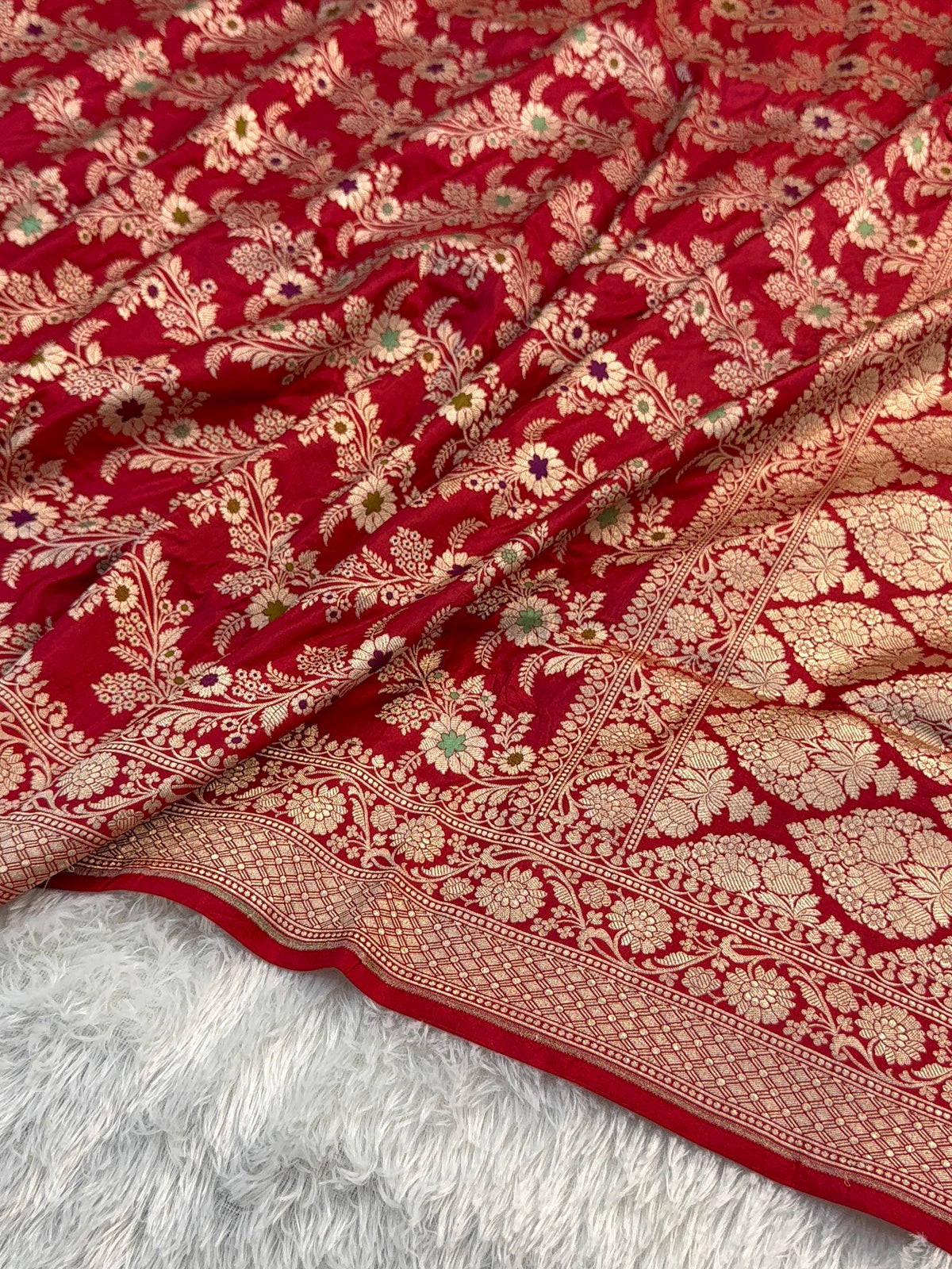 Banarasi pure katan silk saree with meenakari jaal design in Deep Maroon color