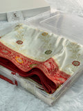 Bridal Mashru Silk Saree With Jaal Design In off white and red Colour