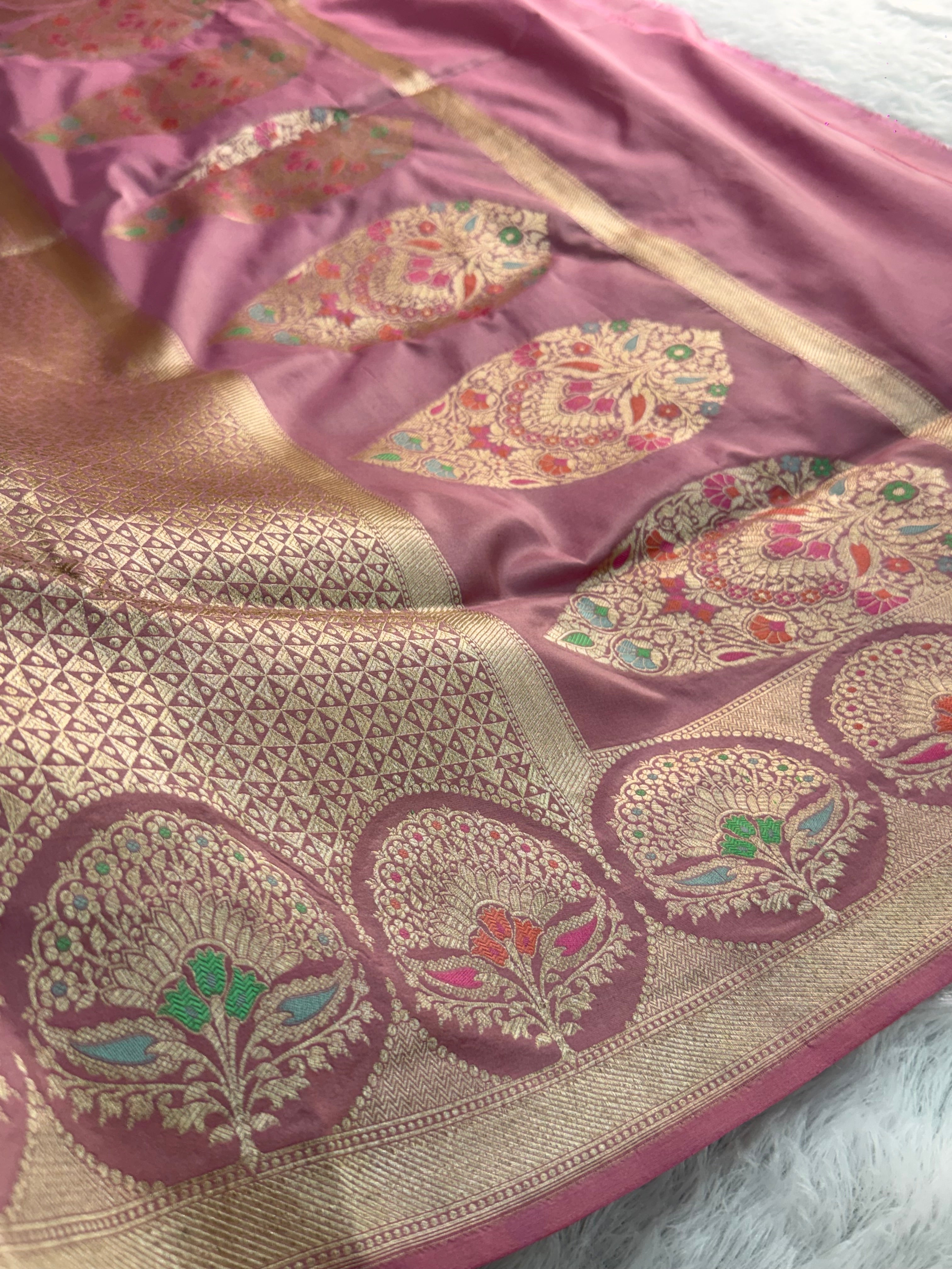 Banarasi Kadhua Pure Katan Silk Saree with brocade weaving all over the body with meena border
