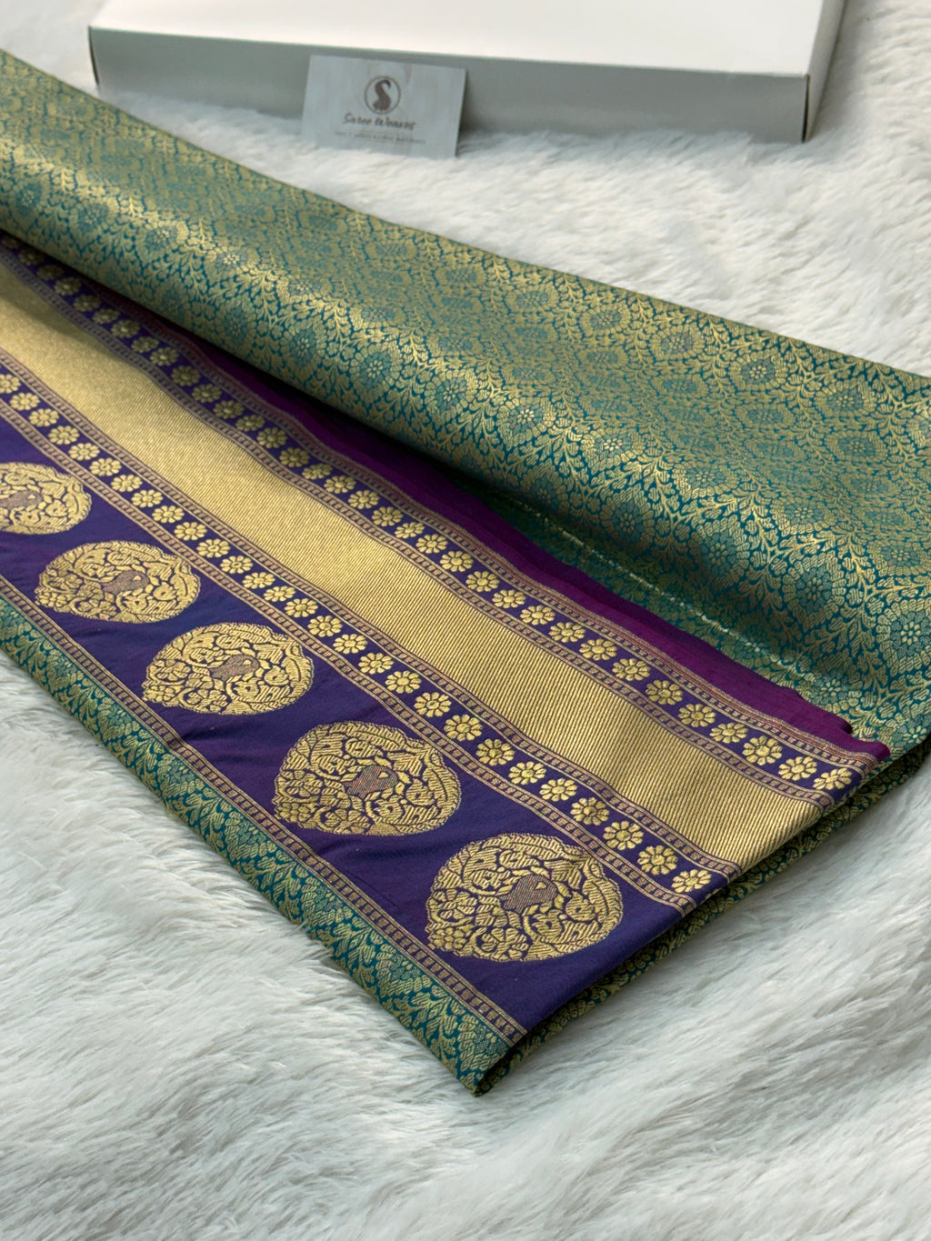 Banarasi Katan Semi Silk Saree In contrast Sea Green Colour With Magenta Border
