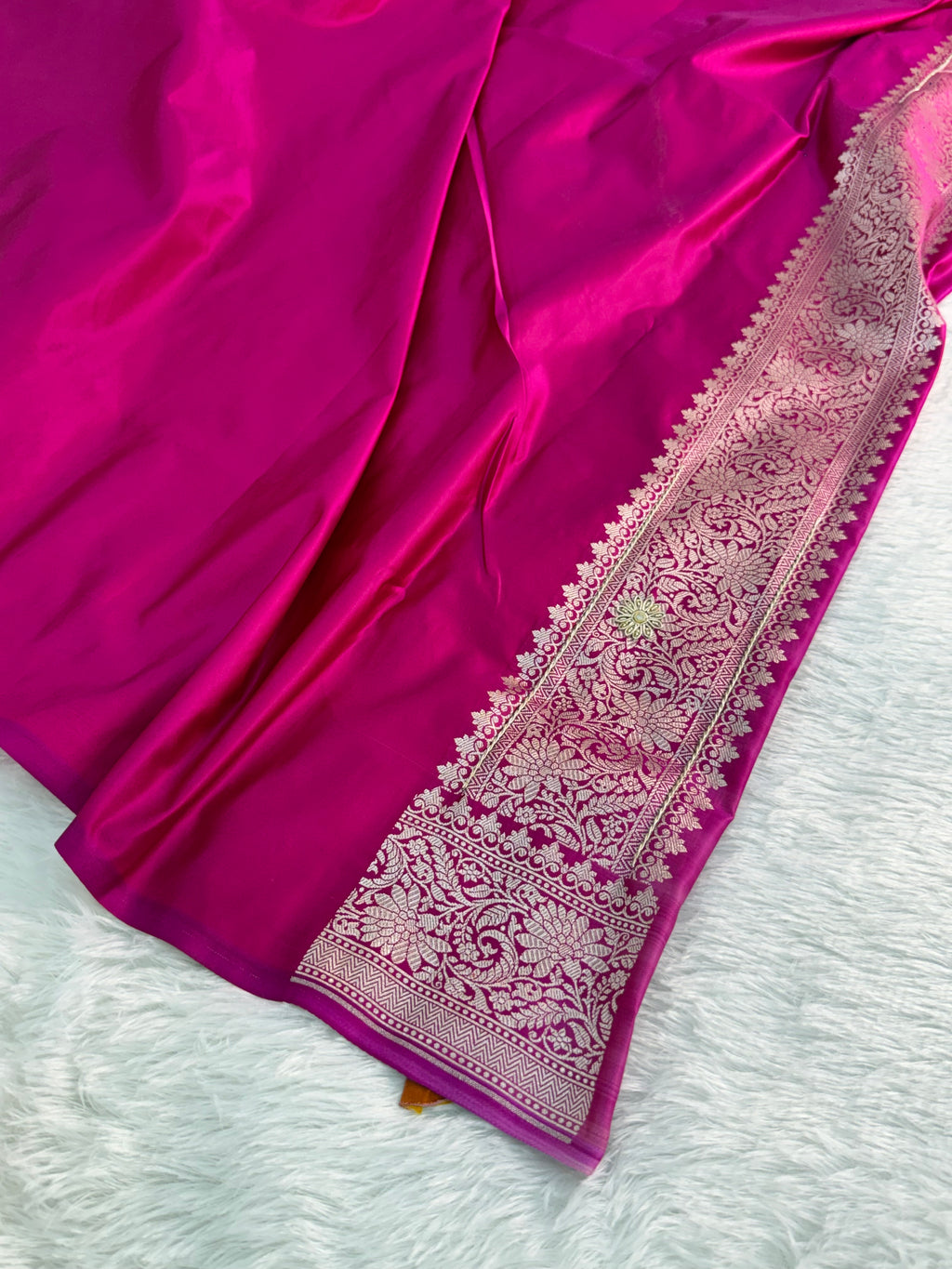 Mashru Bridal saree in Rani color shade with Art of handwork