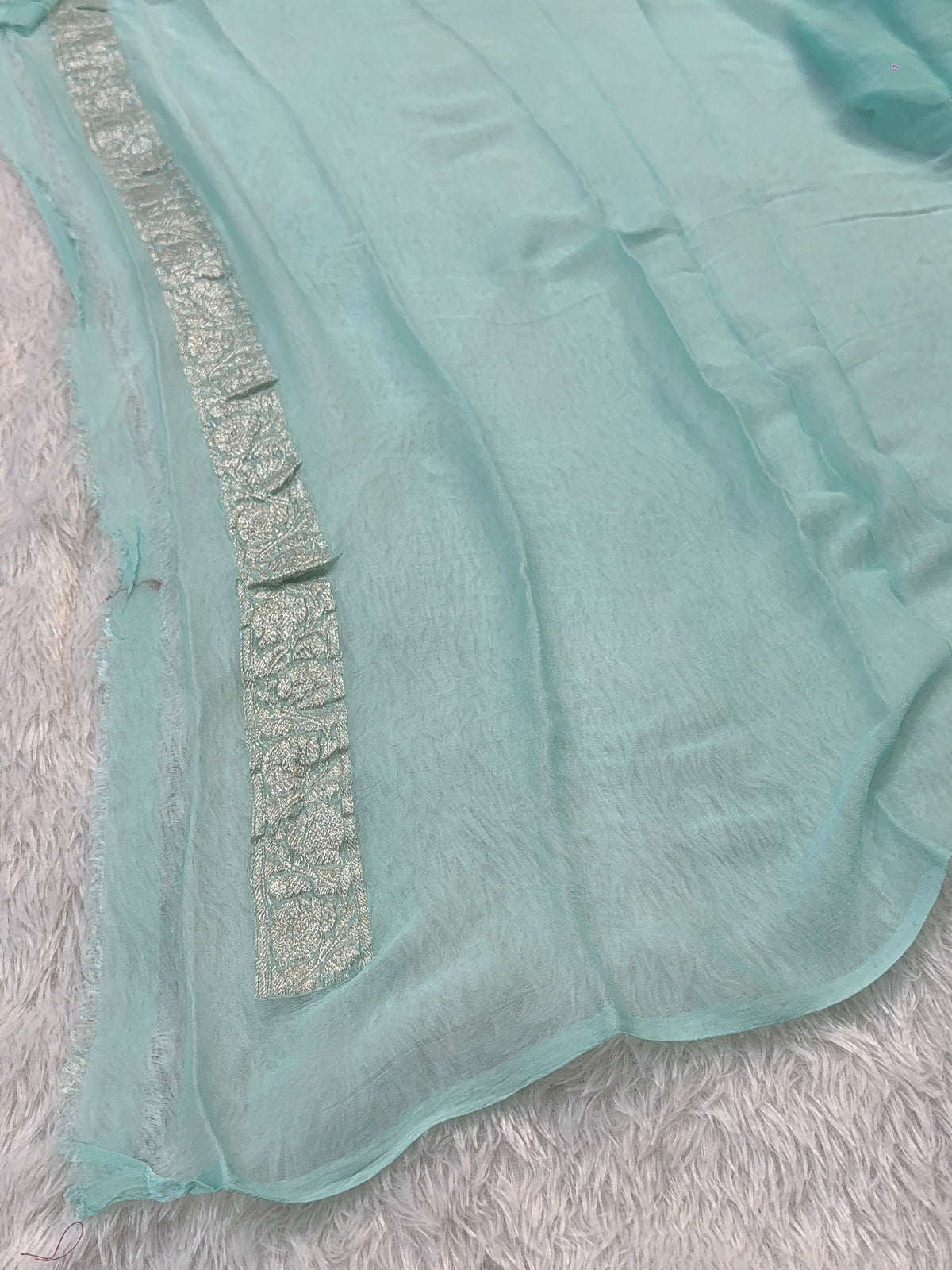 Banarasi Pure Khaddi Chiffon Saree  in Silver Zari with Small Interlocked Motifs Design in Powder Blue Colour
